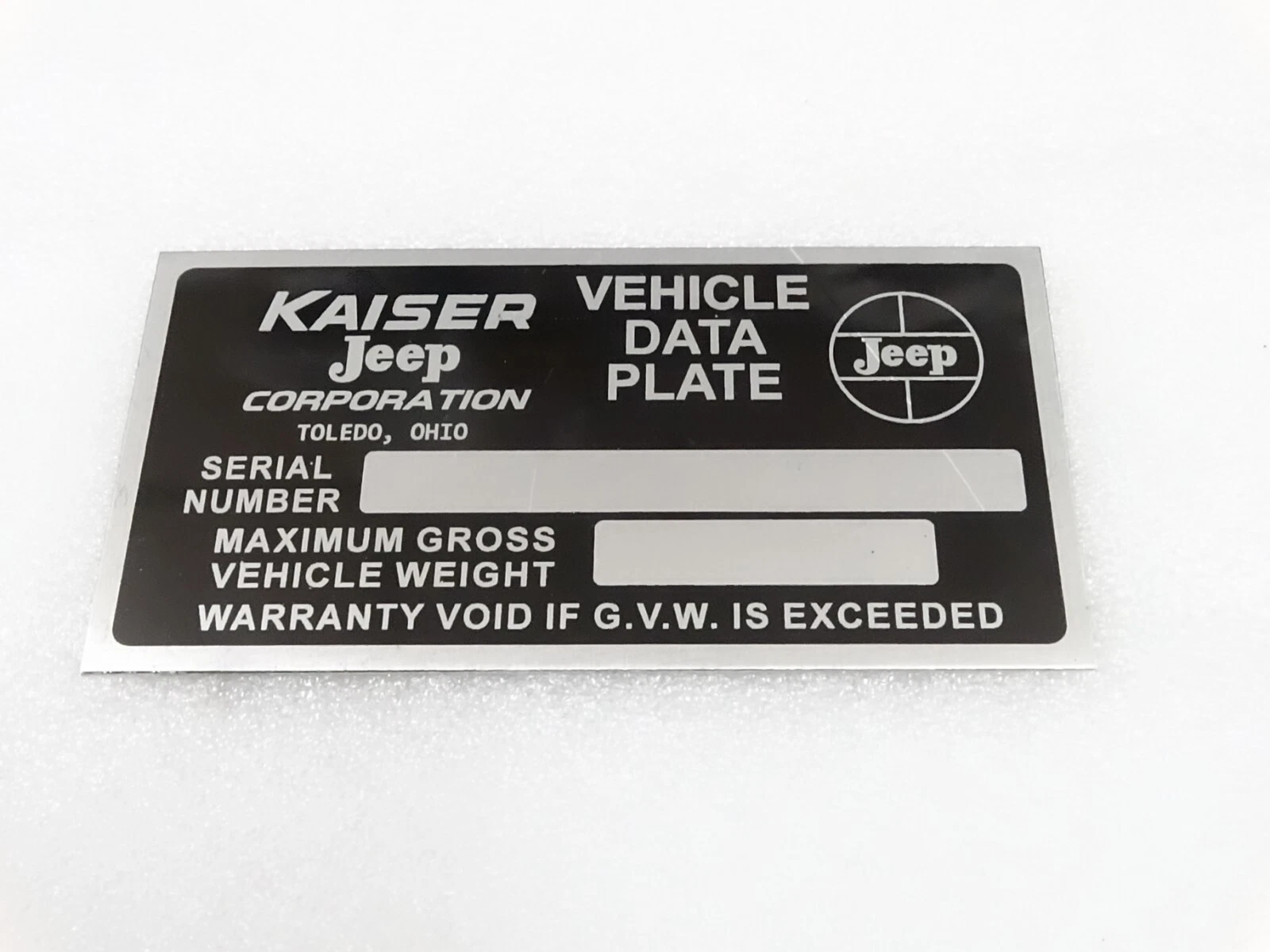 DATA PLATE FOR KAISER JEEP VER 2 #V258-7