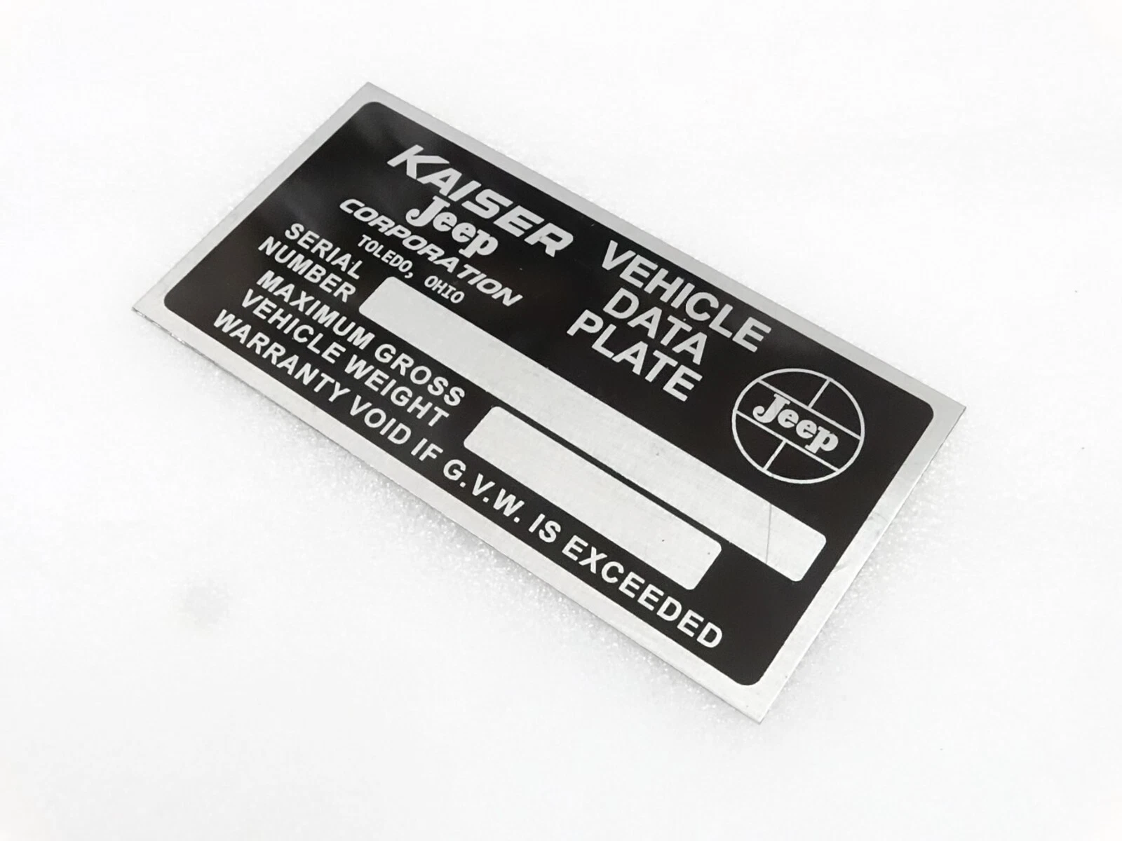 DATA PLATE FOR KAISER JEEP VER 2 #V258-7