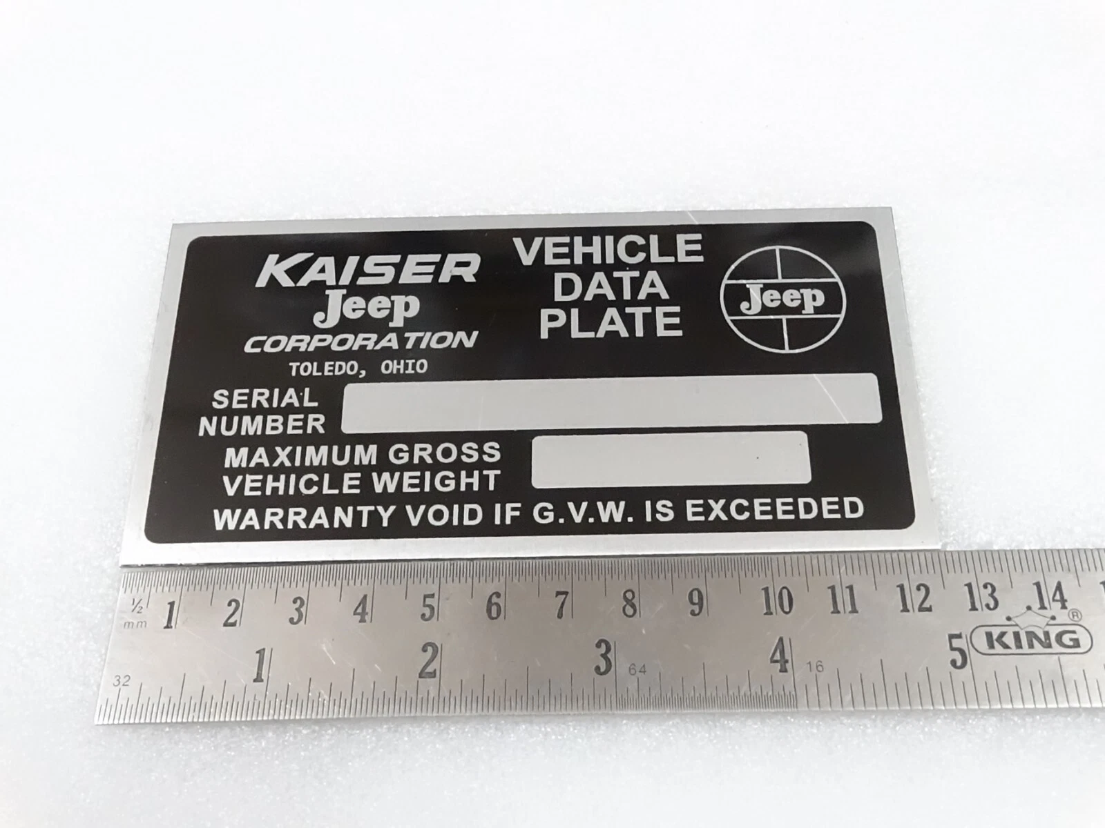 DATA PLATE FOR KAISER JEEP VER 2 #V258-7