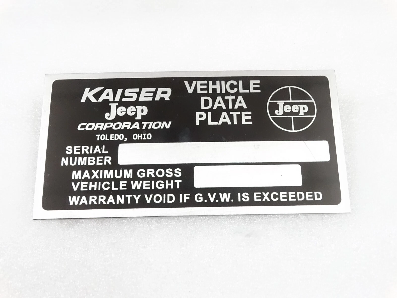 DATA PLATE FOR KAISER JEEP VER 2 #V258-7