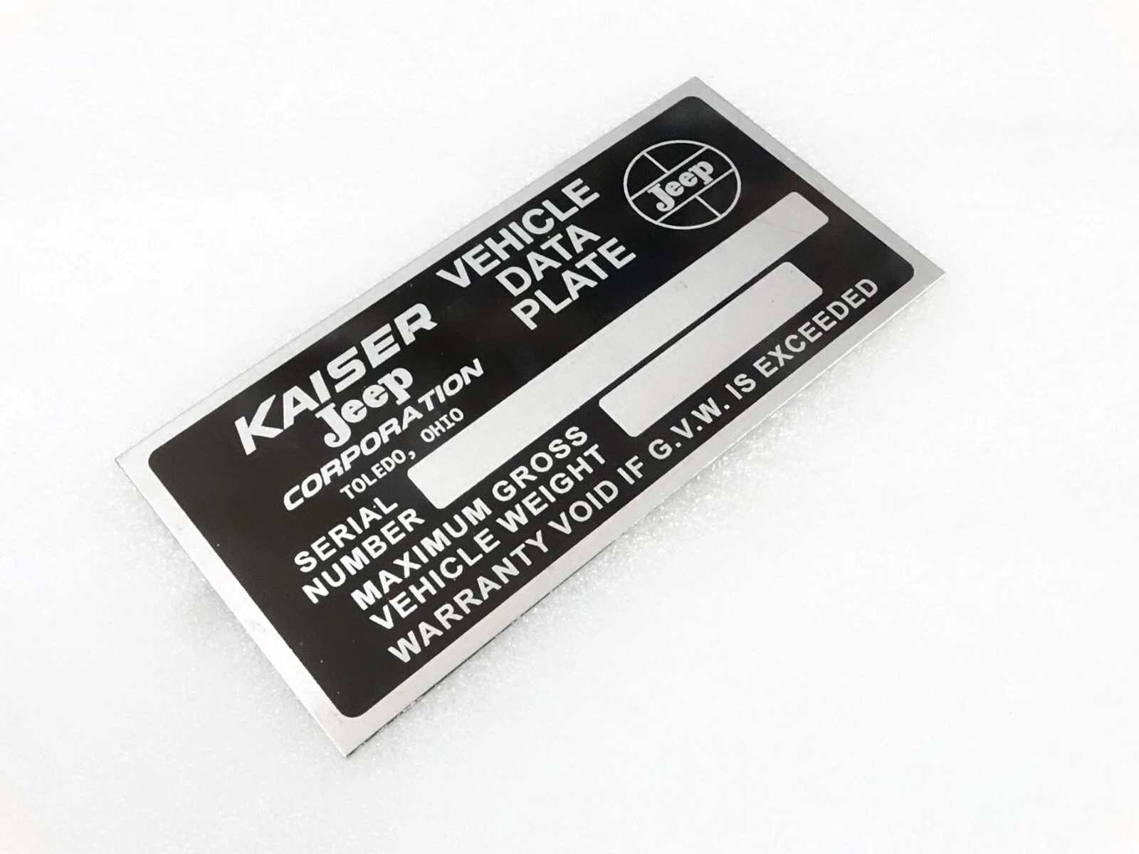 DATA PLATE FOR KAISER JEEP VER 2 #V258-7