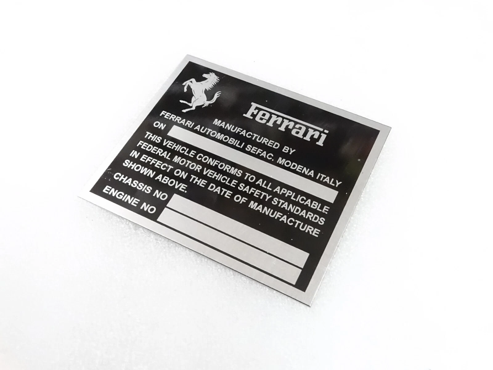 DATA PLATE FOR FERRARI CHASIS FEDERAL SAFTETY STANDARDS #317-8