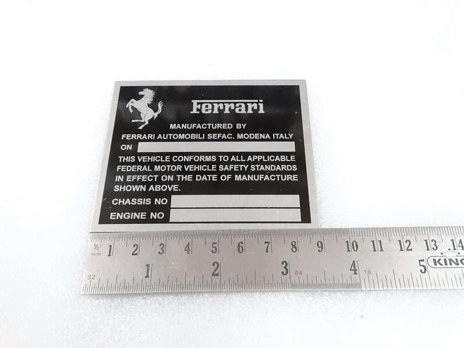 DATA PLATE FOR FERRARI CHASIS FEDERAL SAFTETY STANDARDS #317-8