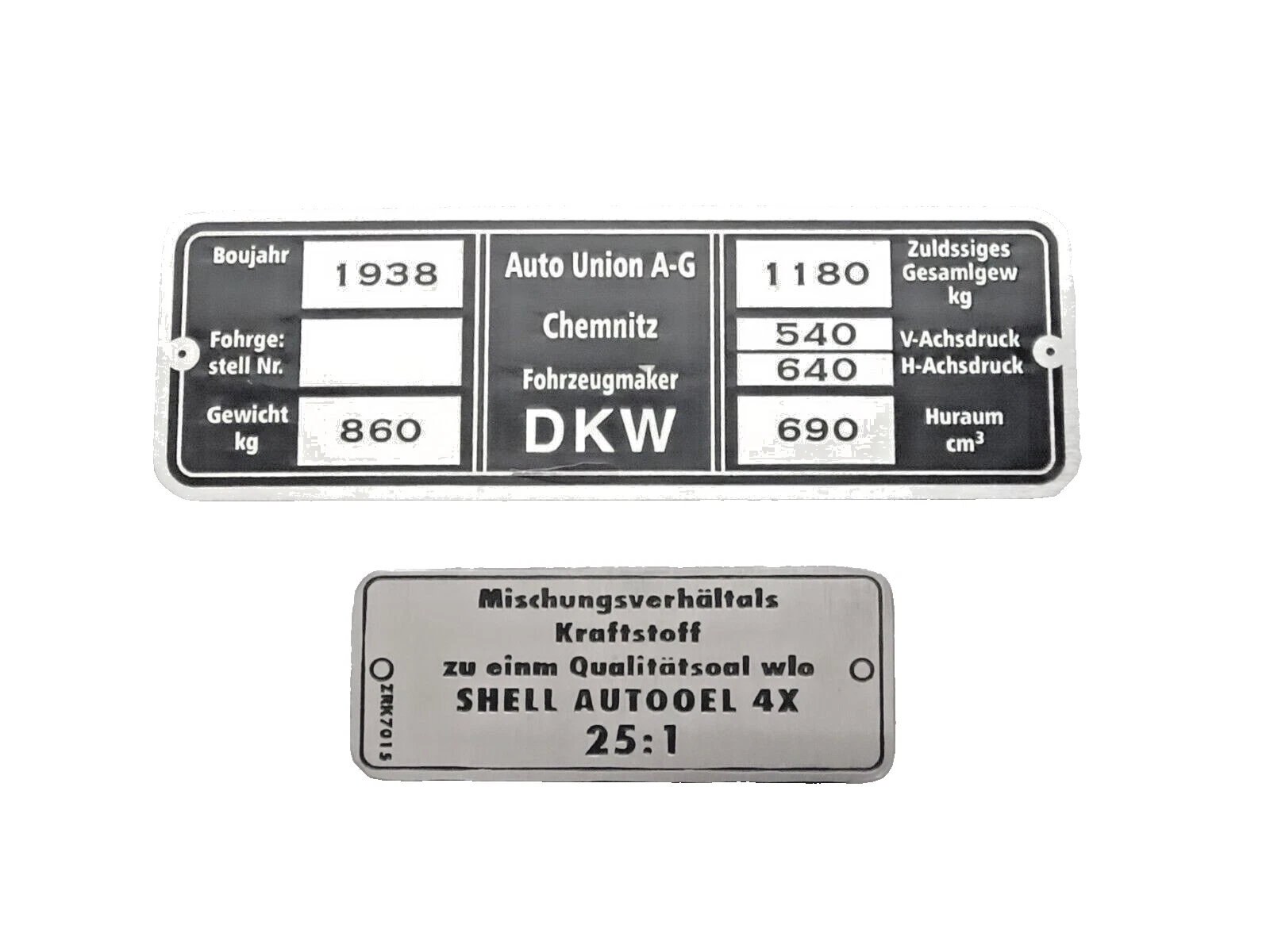 Data Plate Set Fits To Vintage Dkw Car (Metal) Hi-Quality #V182-6