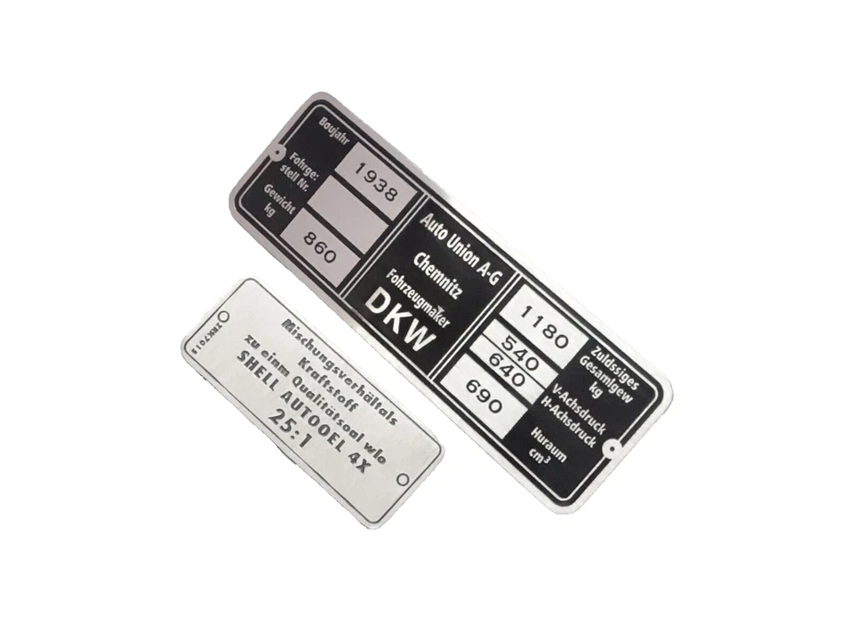Data Plate Set Fits To Vintage Dkw Car (Metal) Hi-Quality #V182-6
