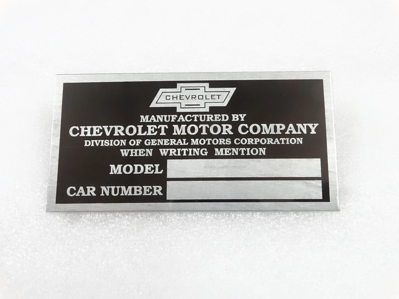 DATA PLATE FOR VINTAGE CHEVROLET CARS #V260-7