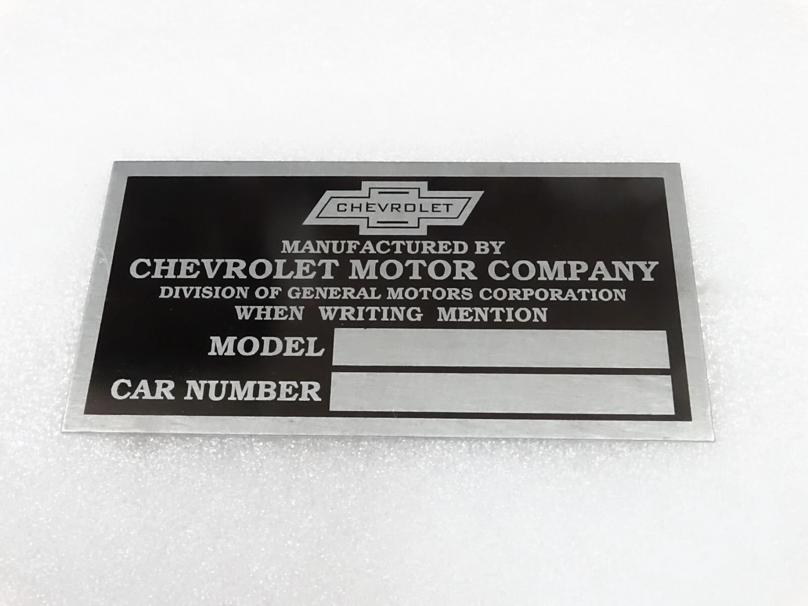 DATA PLATE FOR VINTAGE CHEVROLET CARS #V260-7