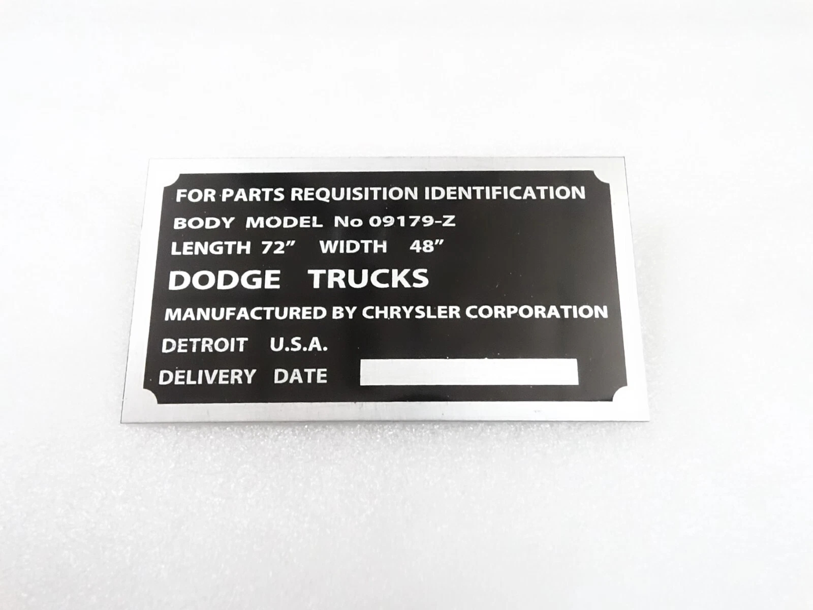 DATA PLATE FITS TO FITS TO DODGE WC-51 WC -52 3/4 TON 09179-Z BODY PLATE #V301-8