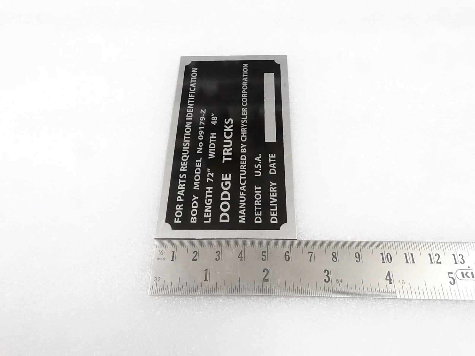 DATA PLATE FITS TO FITS TO DODGE WC-51 WC -52 3/4 TON 09179-Z BODY PLATE #V301-8