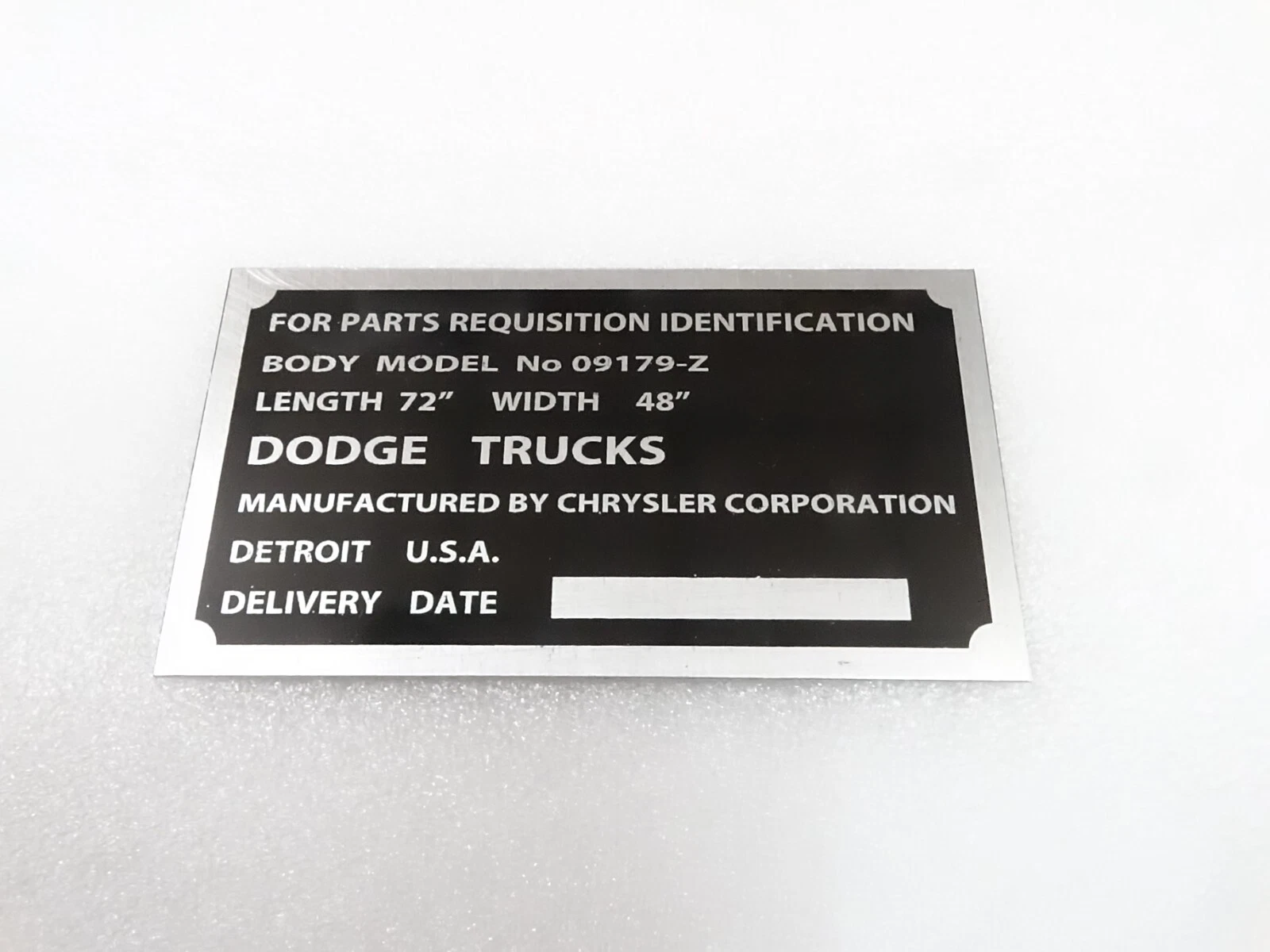 DATA PLATE FITS TO FITS TO DODGE WC-51 WC -52 3/4 TON 09179-Z BODY PLATE #V301-8