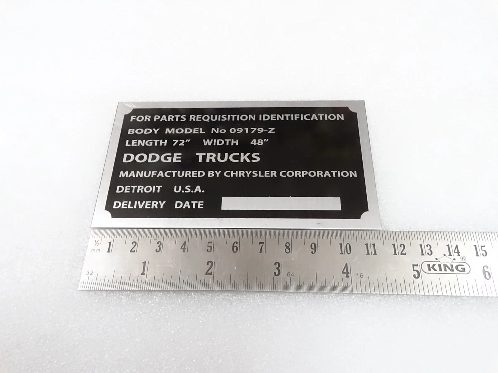 DATA PLATE FITS TO FITS TO DODGE WC-51 WC -52 3/4 TON 09179-Z BODY PLATE #V301-8