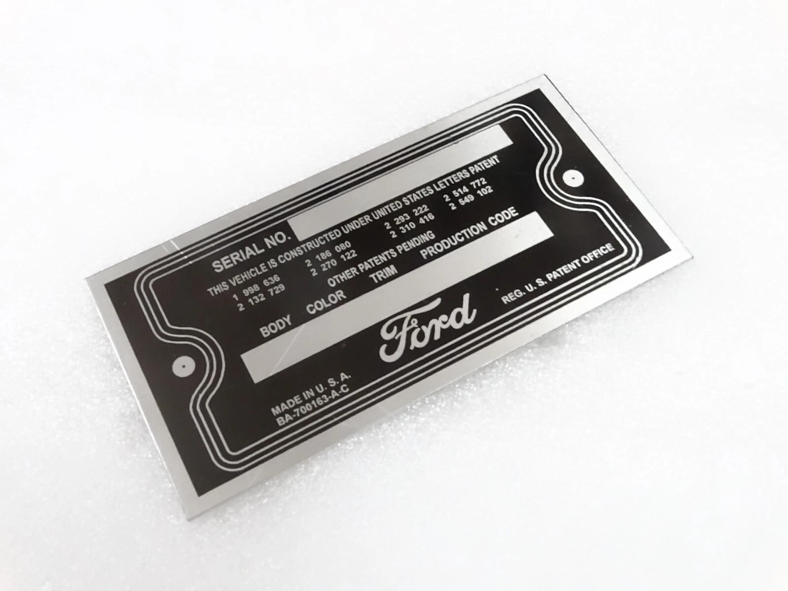 DATA PLATE FOR VINTAGE FORD 1950'S #V252-7