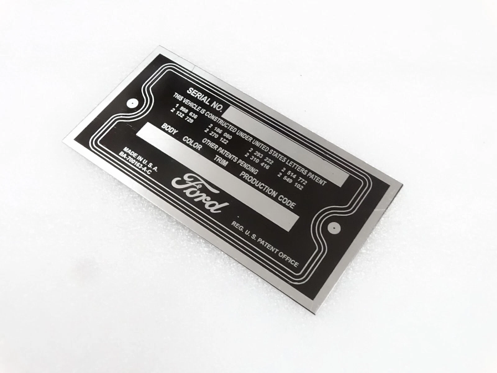DATA PLATE FOR VINTAGE FORD 1950'S #V252-7