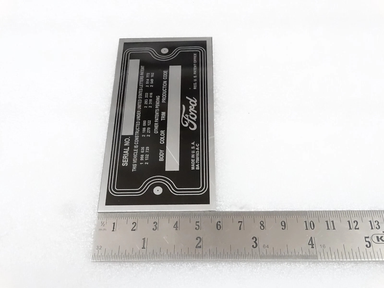 DATA PLATE FOR VINTAGE FORD 1950'S #V252-7