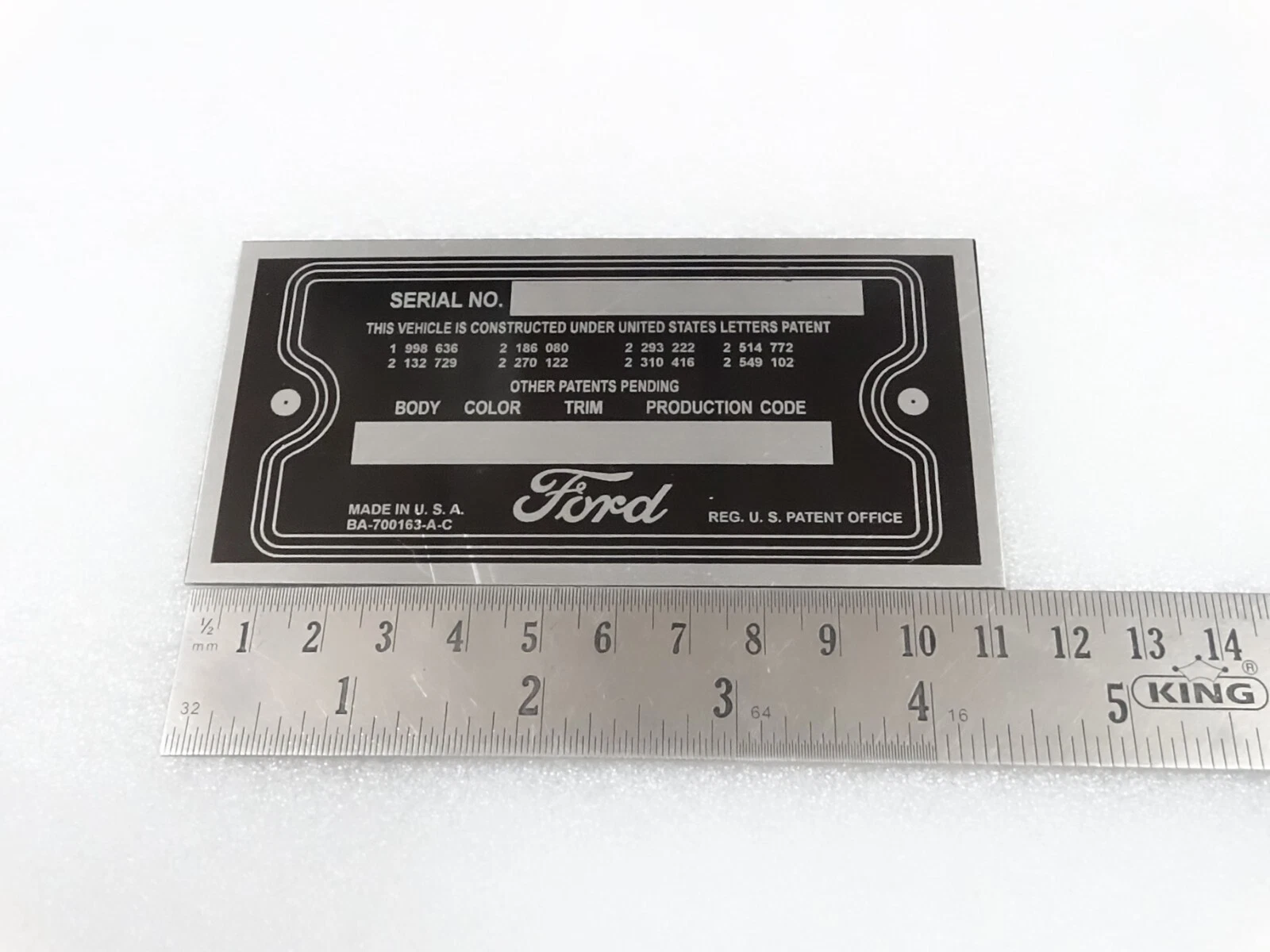 DATA PLATE FOR VINTAGE FORD 1950'S #V252-7