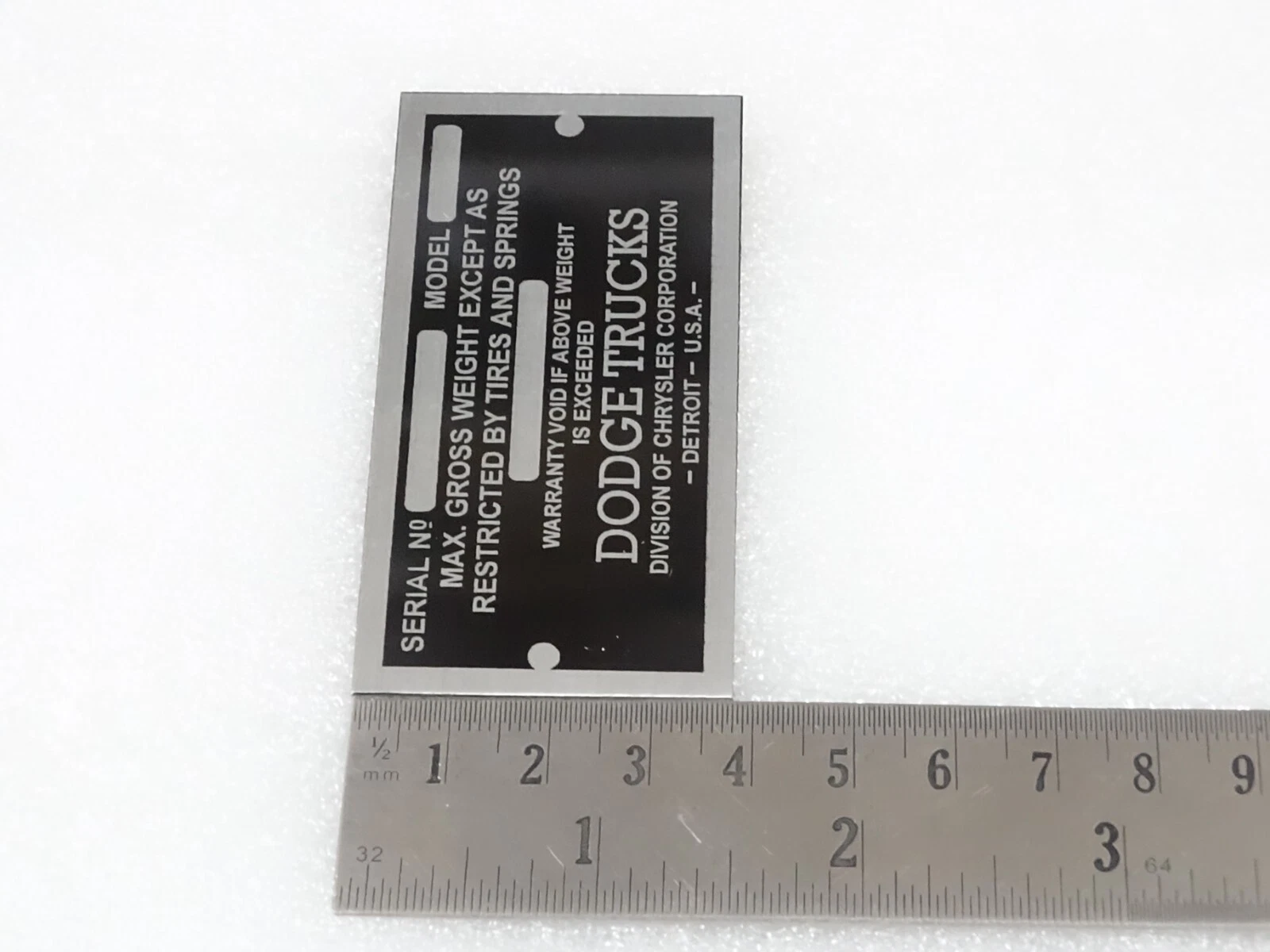 DATA PLATE FITS TO VINTAGE DODGE TRUCK 1928-1937 #V208-7