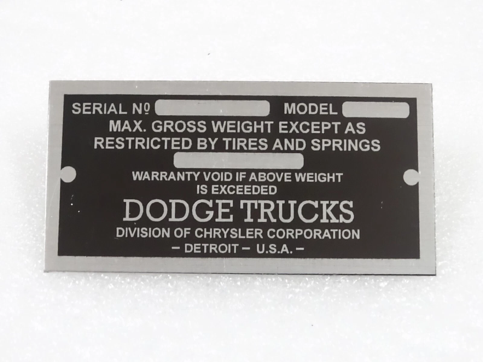 DATA PLATE FITS TO VINTAGE DODGE TRUCK 1928-1937 #V208-7
