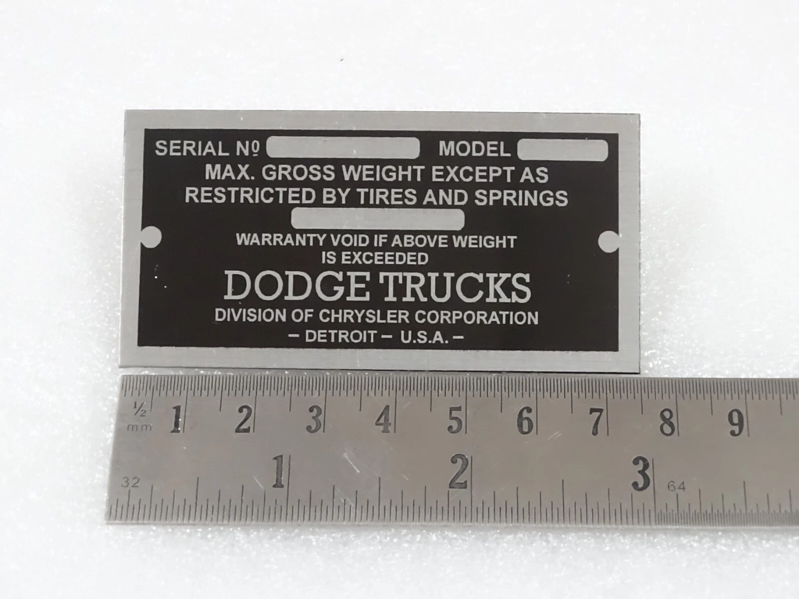 DATA PLATE FITS TO VINTAGE DODGE TRUCK 1928-1937 #V208-7