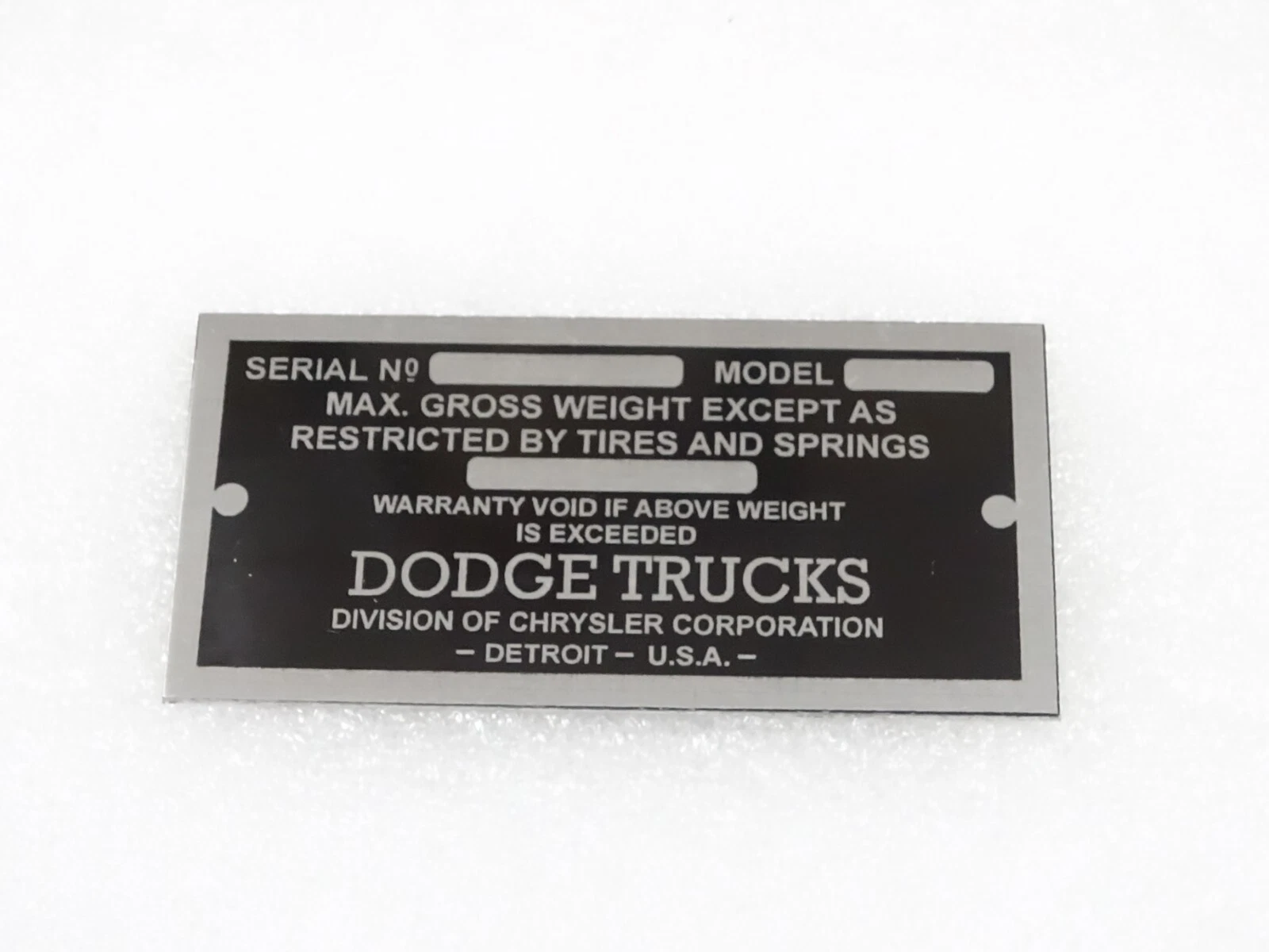 DATA PLATE FITS TO VINTAGE DODGE TRUCK 1928-1937 #V208-7