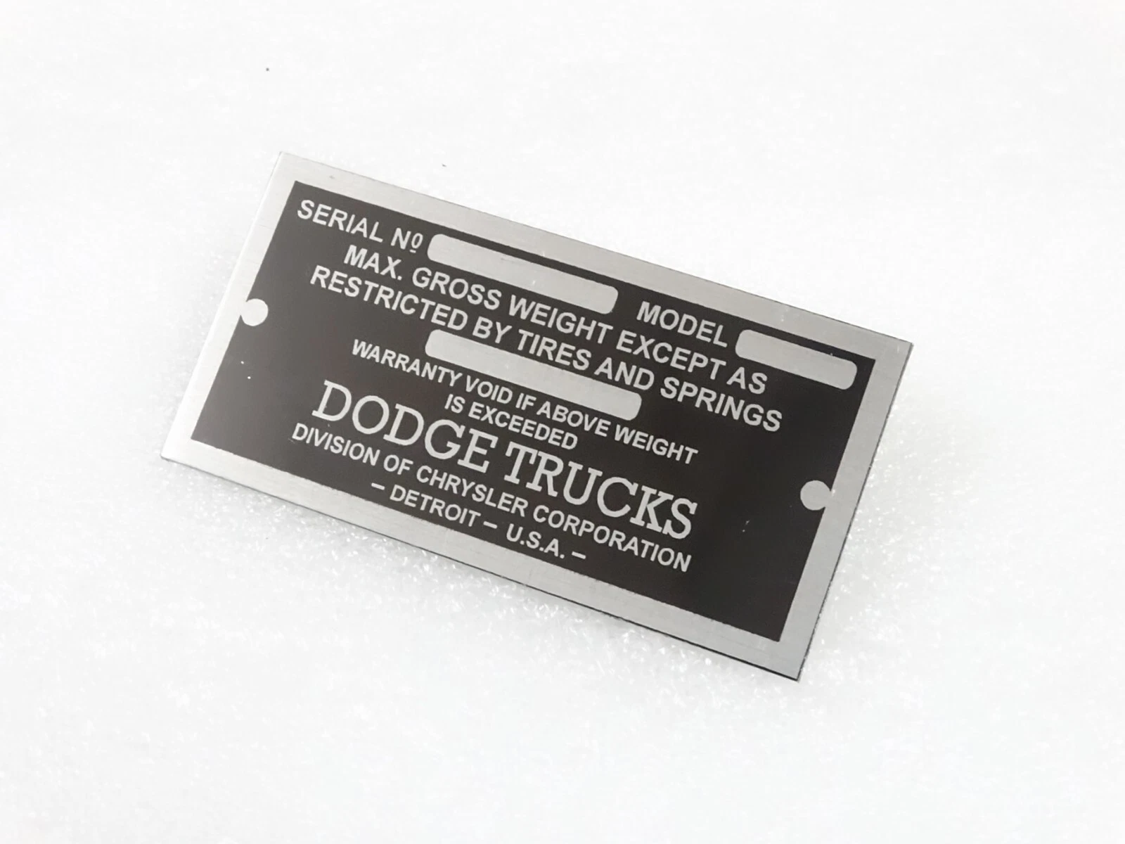 DATA PLATE FITS TO VINTAGE DODGE TRUCK 1928-1937 #V208-7