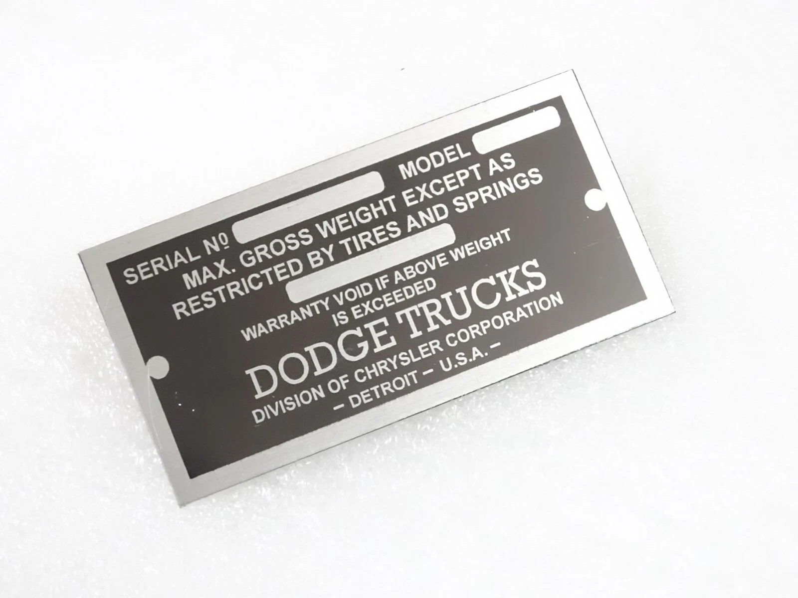 DATA PLATE FITS TO VINTAGE DODGE TRUCK 1928-1937 #V208-7