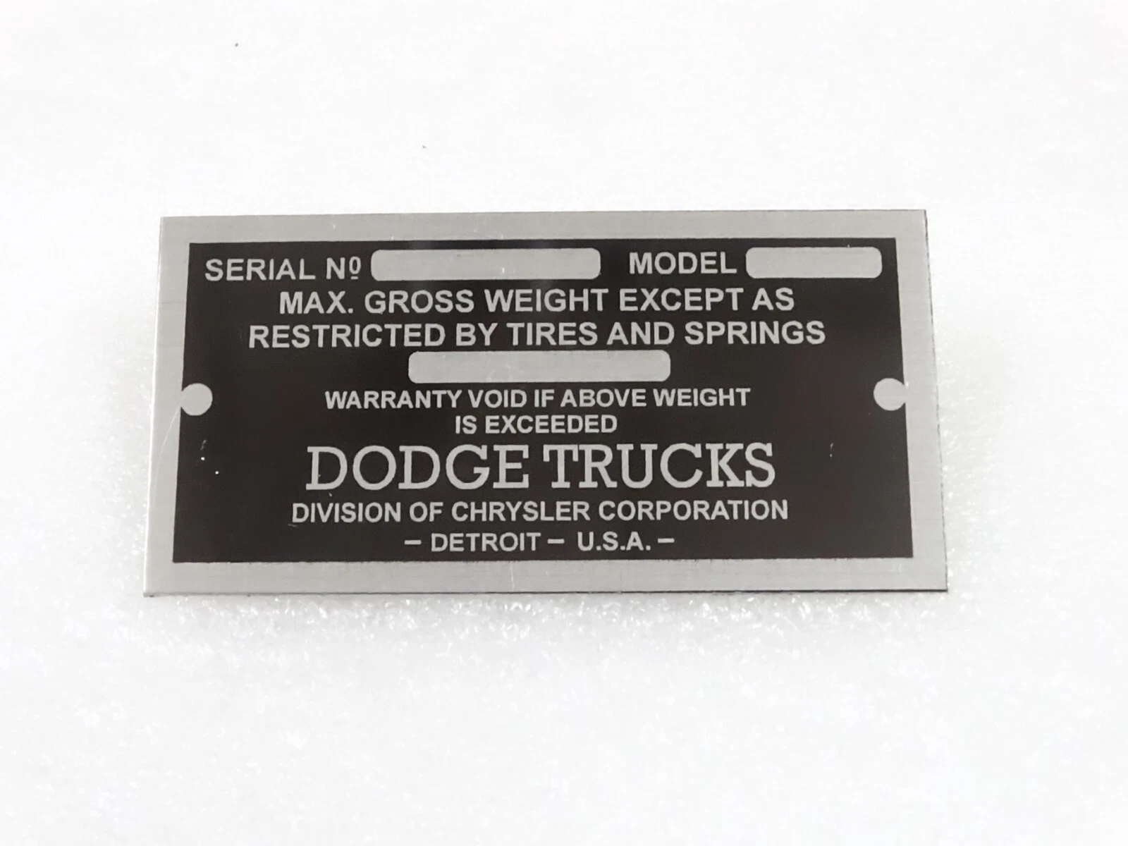 DATA PLATE FITS TO VINTAGE DODGE TRUCK 1928-1937 #V208-7