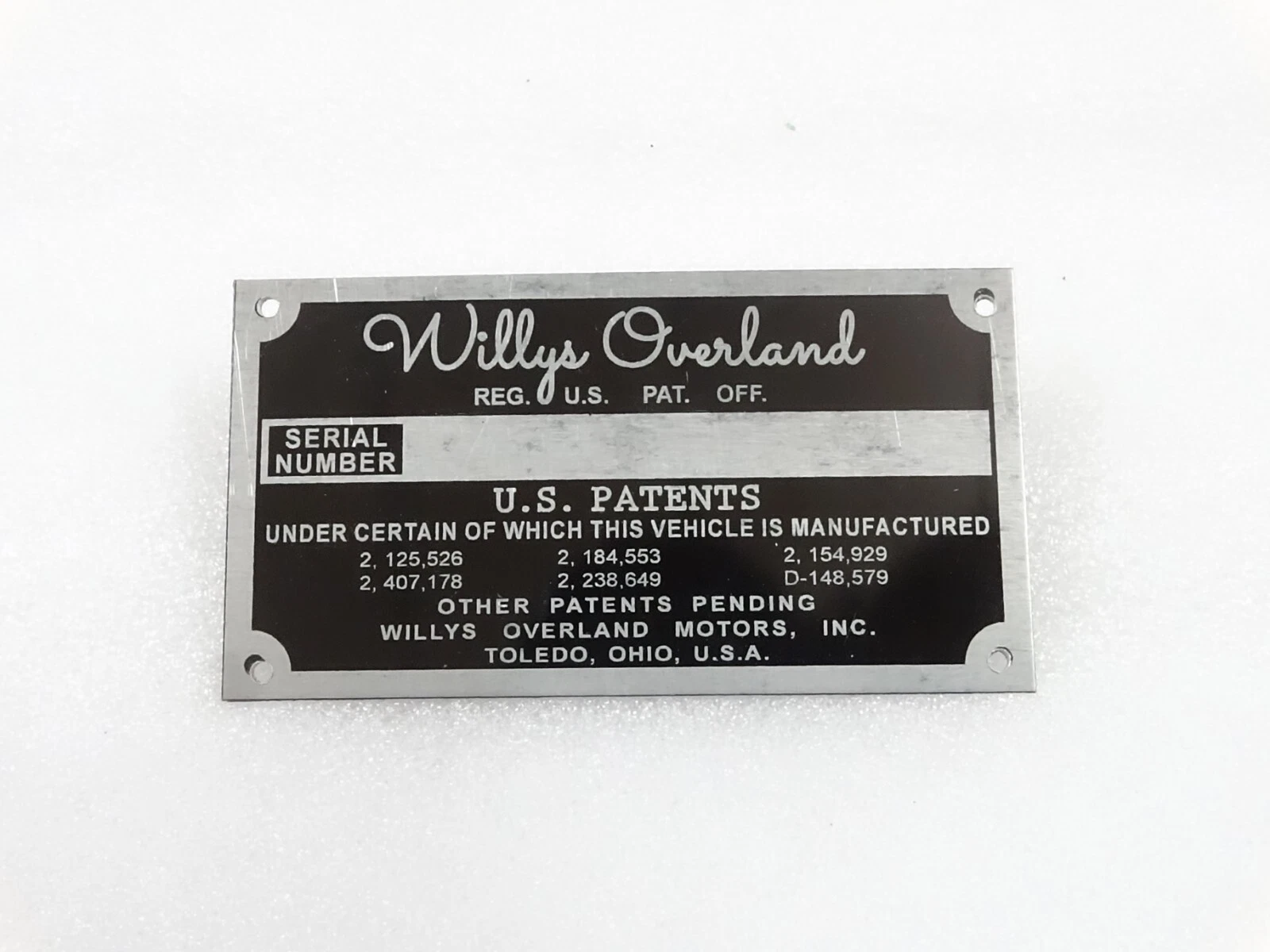 DATA PLATE FOR VINTAGE WILLYS OVERLAND CJ3A CJ3B M38 M38A1M170 #V261-7
