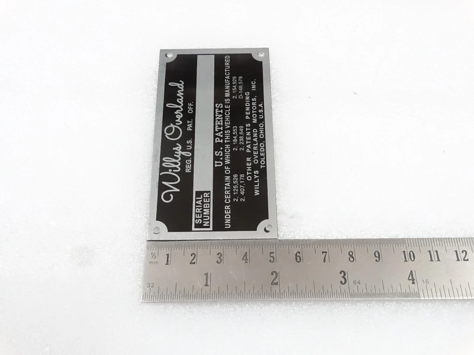 DATA PLATE FOR VINTAGE WILLYS OVERLAND CJ3A CJ3B M38 M38A1M170 #V261-7