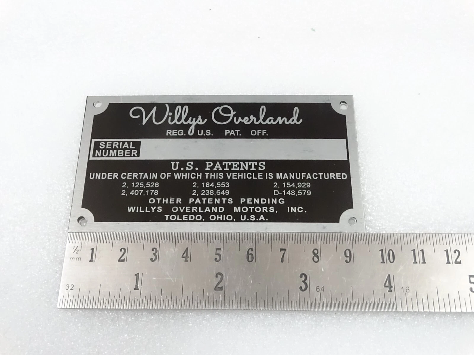 DATA PLATE FOR VINTAGE WILLYS OVERLAND CJ3A CJ3B M38 M38A1M170 #V261-7