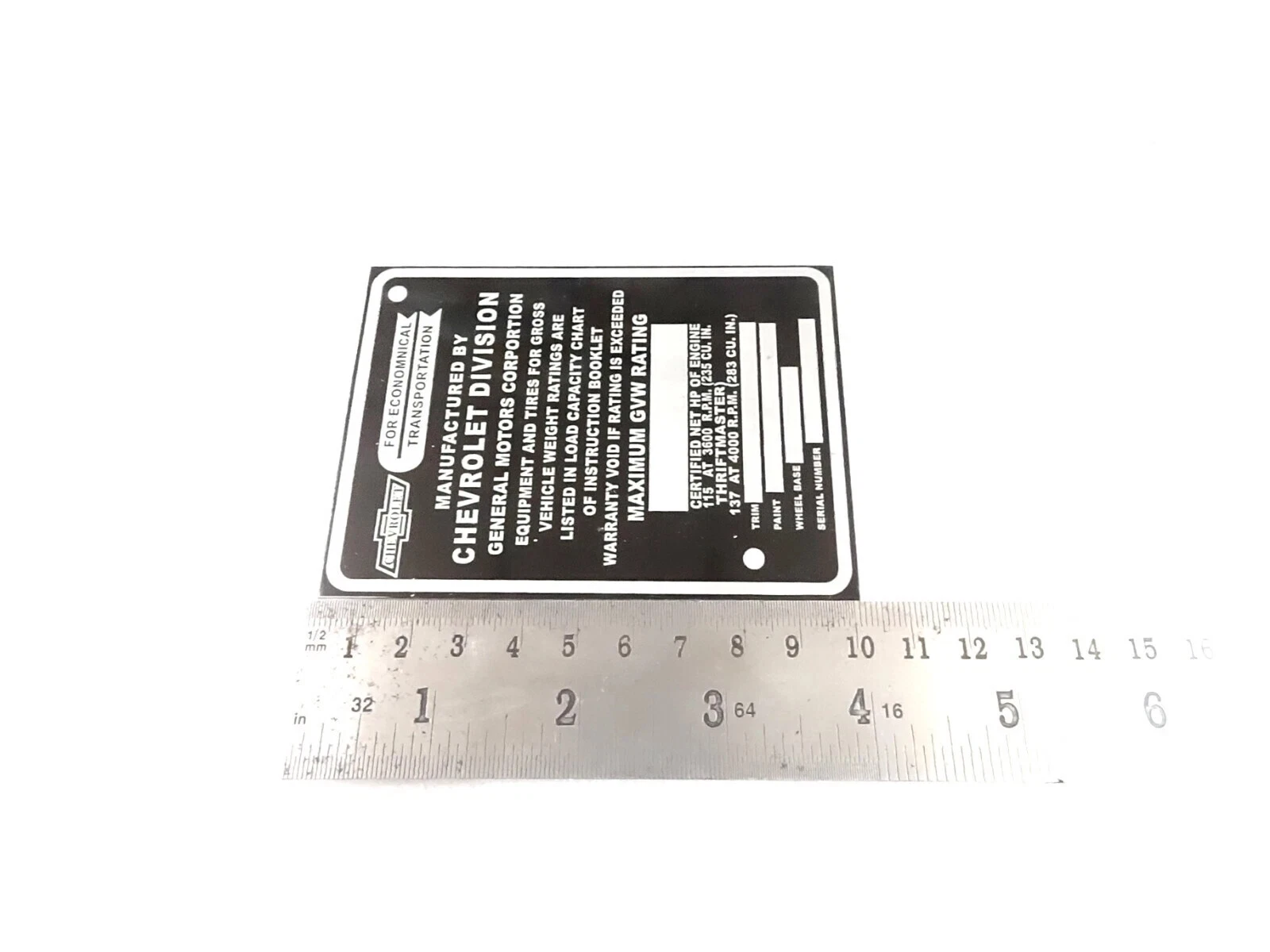 DATA PLATE FITS TO VINTAGE CLASSIC CHEVY CHEVROLET TRUCK 1957-1959 #V402-8