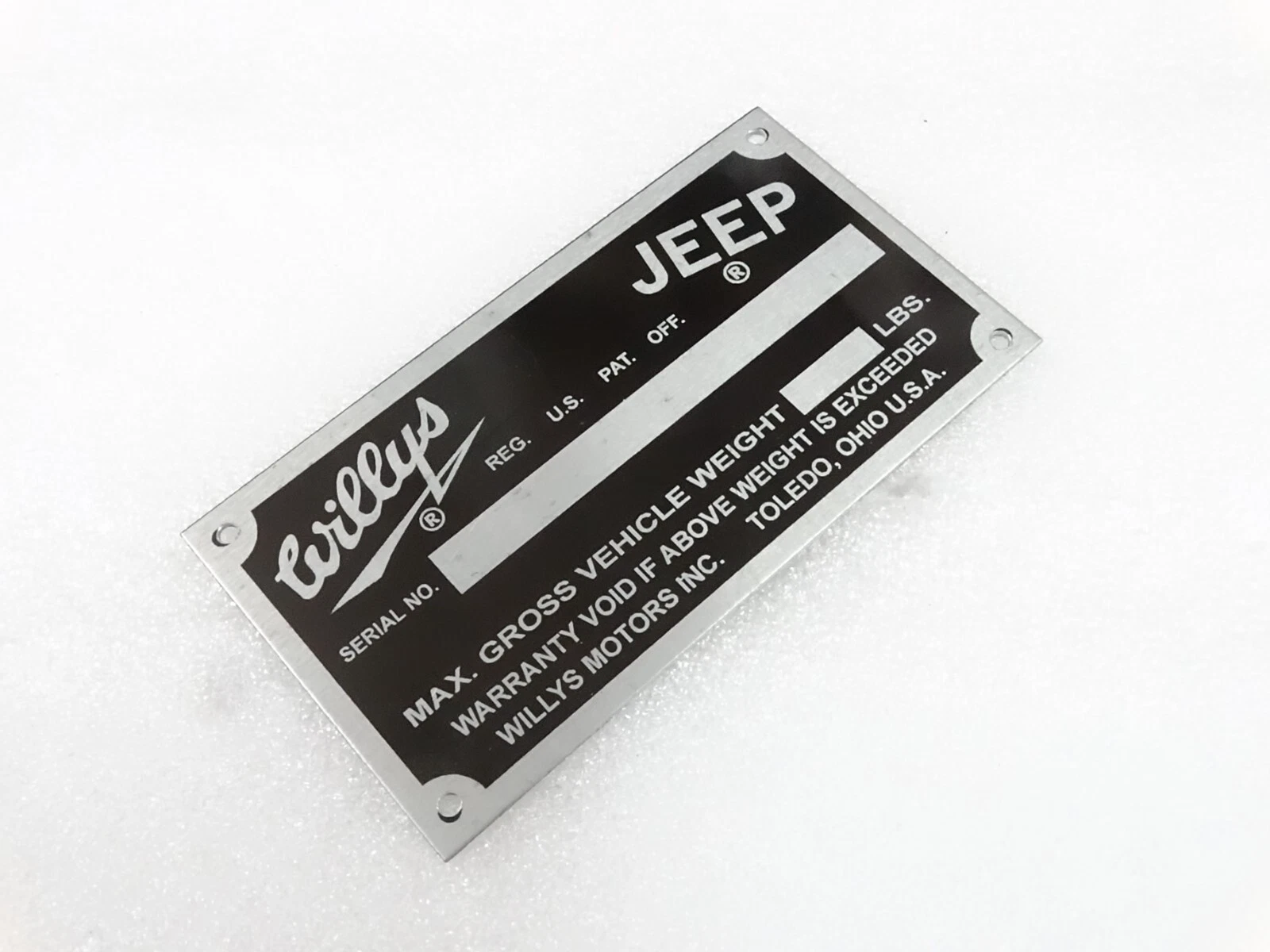 DATA PLATE FOR VINTAGE WILLYS JEEP FC-150 170 #V254-7