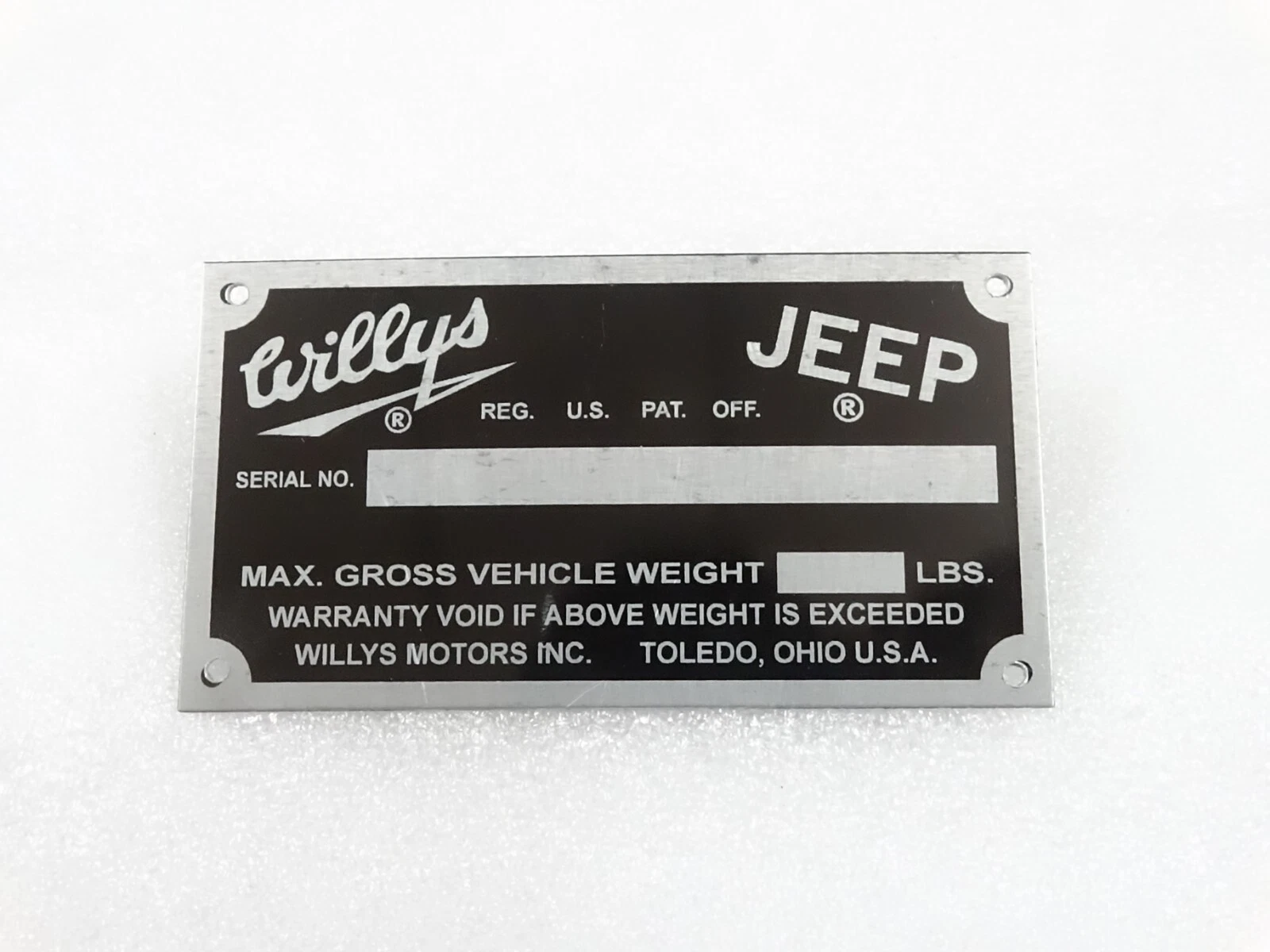 DATA PLATE FOR VINTAGE WILLYS JEEP FC-150 170 #V254-7