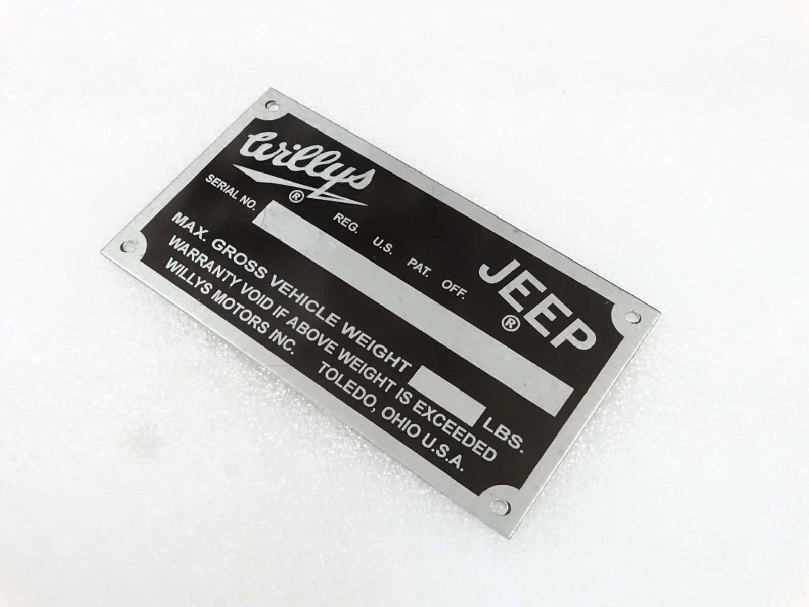 DATA PLATE FOR VINTAGE WILLYS JEEP FC-150 170 #V254-7