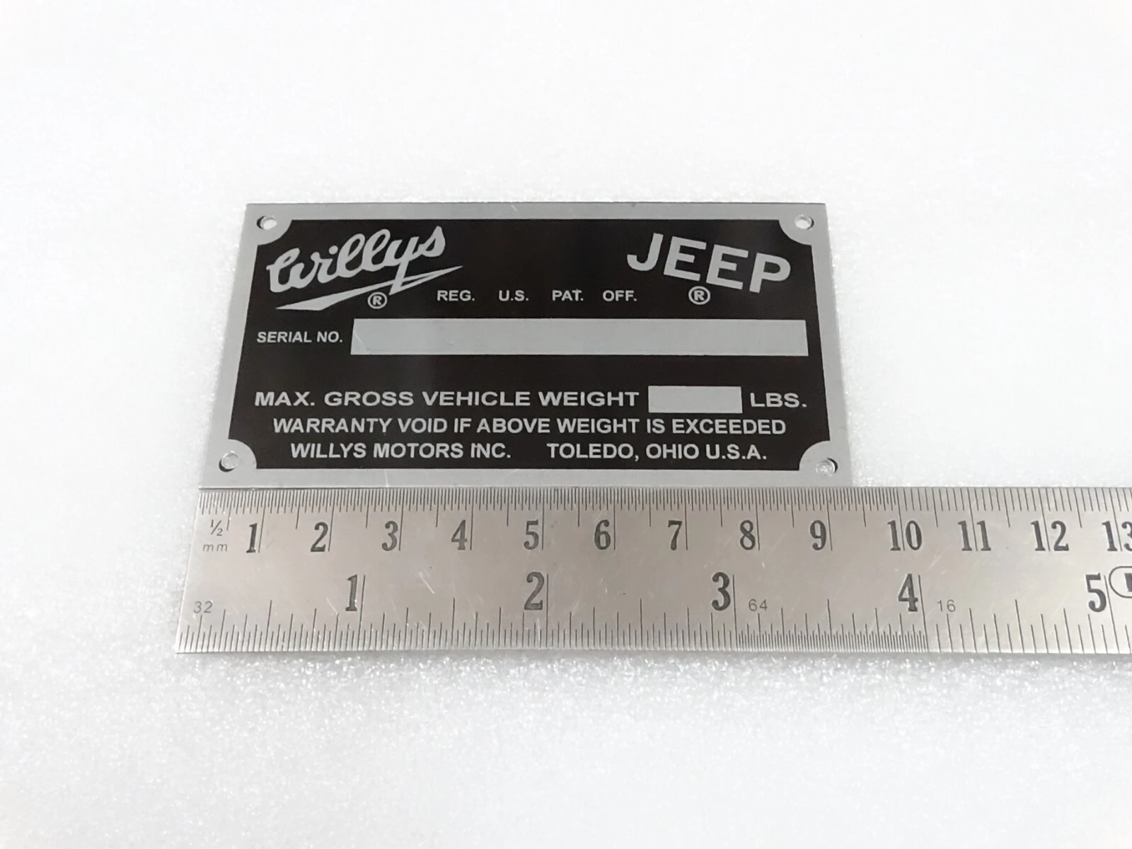 DATA PLATE FOR VINTAGE WILLYS JEEP FC-150 170 #V254-7