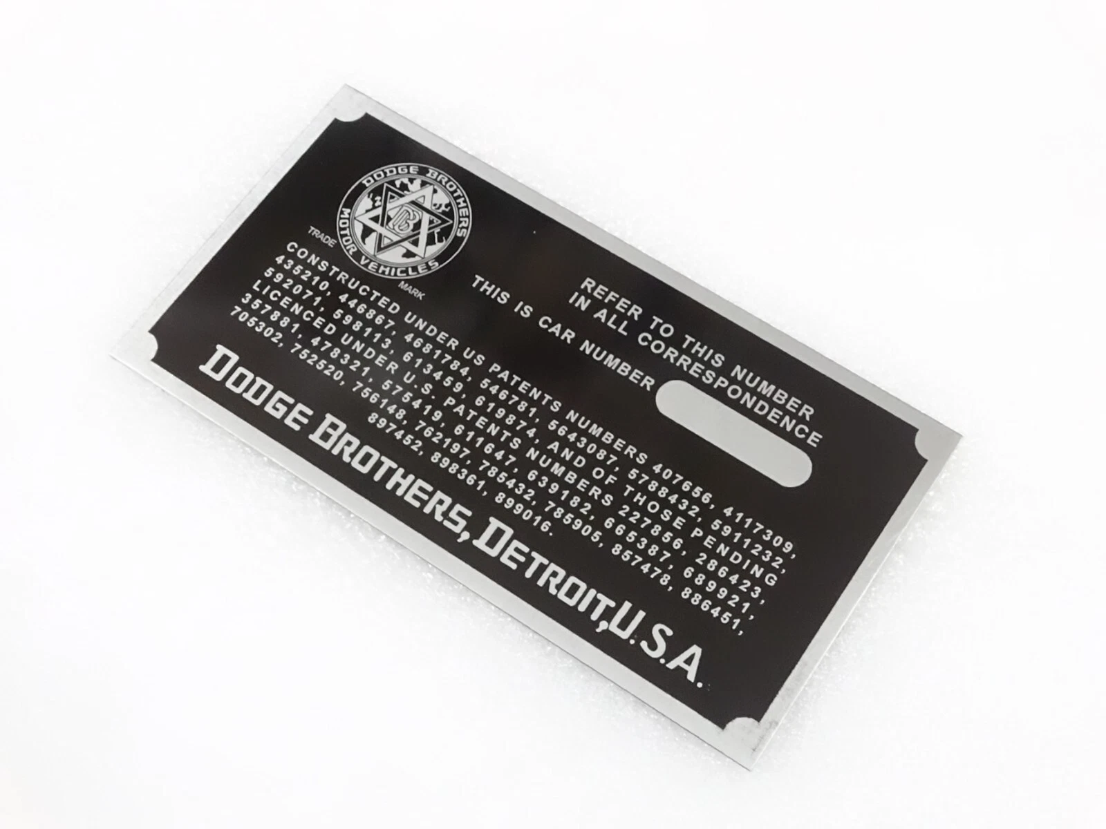 DATA PLATE FITS TO VINTAGE DODGE BROTHERS CAR 1914-16 #V216-7