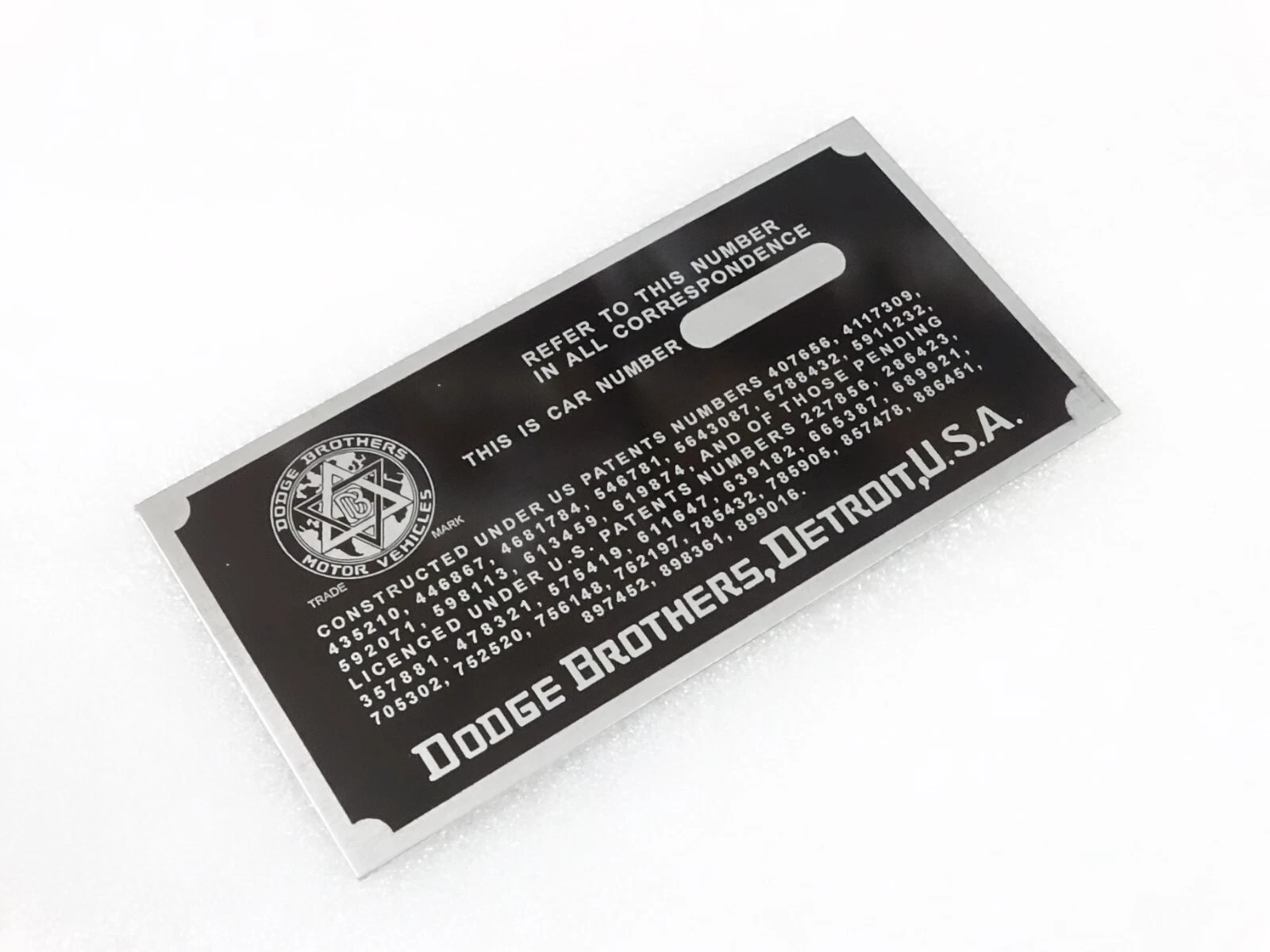 DATA PLATE FITS TO VINTAGE DODGE BROTHERS CAR 1914-16 #V216-7