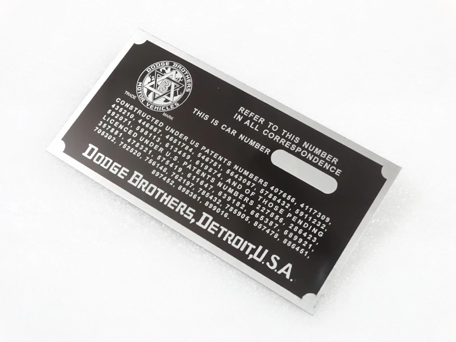 DATA PLATE FITS TO VINTAGE DODGE BROTHERS CAR 1914-16 #V216-7