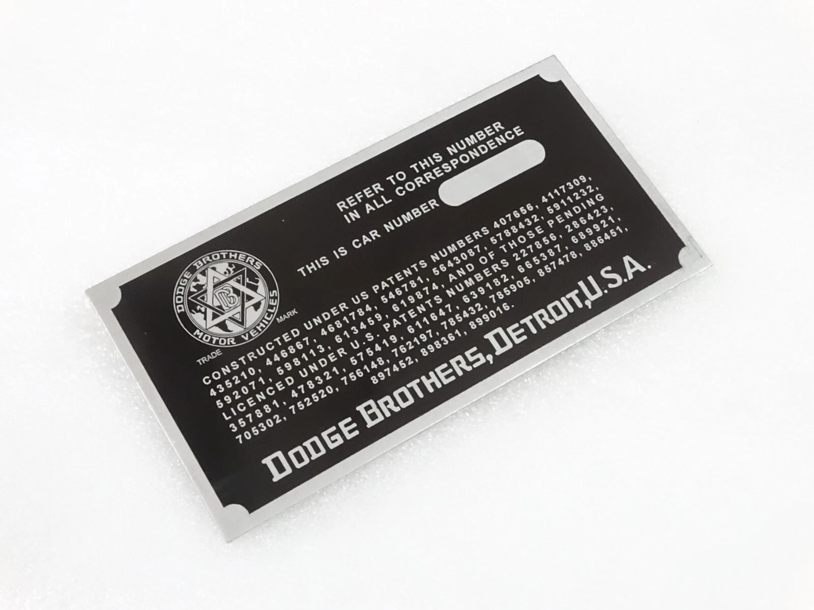DATA PLATE FITS TO VINTAGE DODGE BROTHERS CAR 1914-16 #V216-7