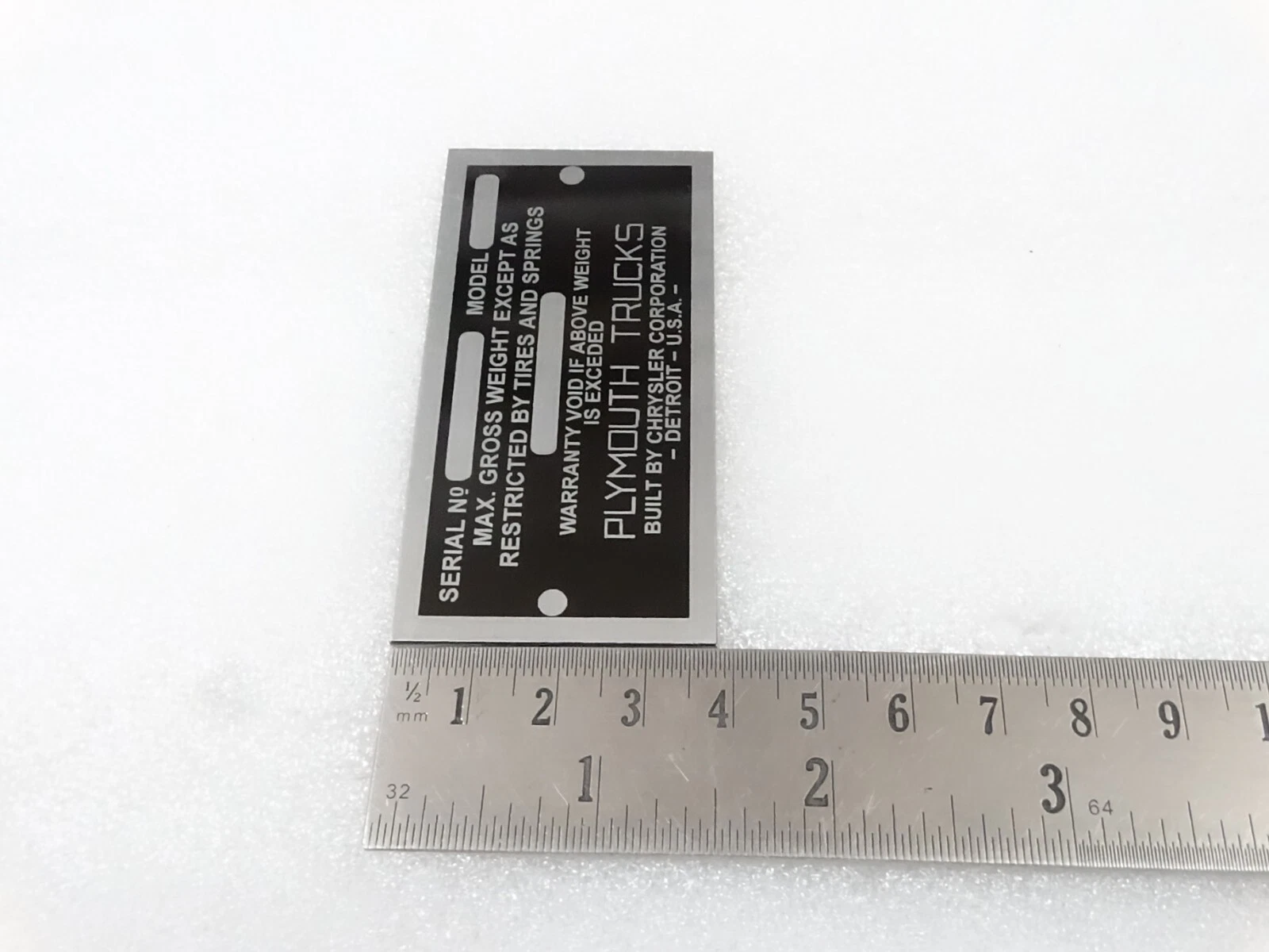 DATA PLATE FOR VINTAGE PLYMOUTH TRUCK 1935-41 #V264-7
