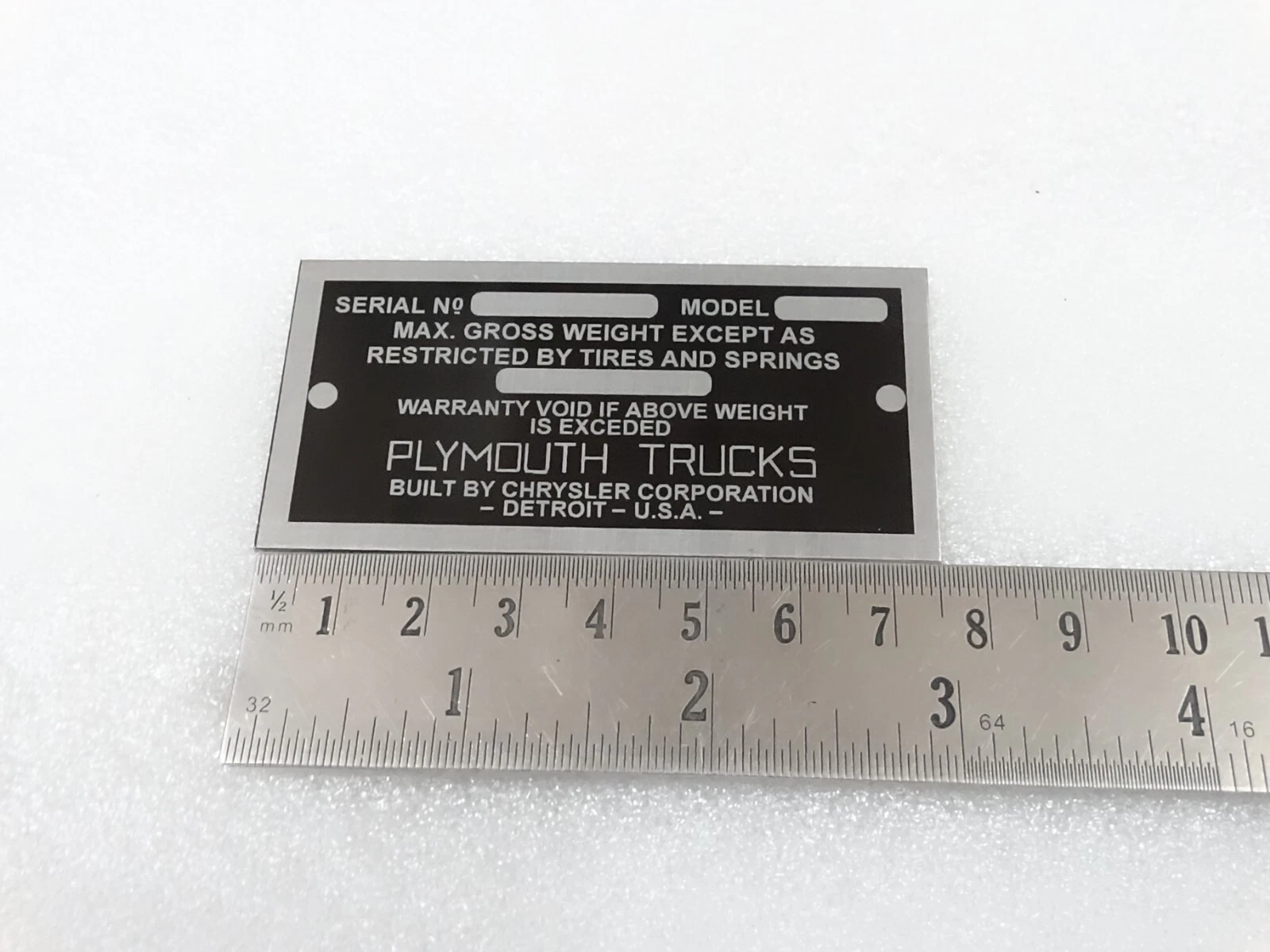 DATA PLATE FOR VINTAGE PLYMOUTH TRUCK 1935-41 #V264-7