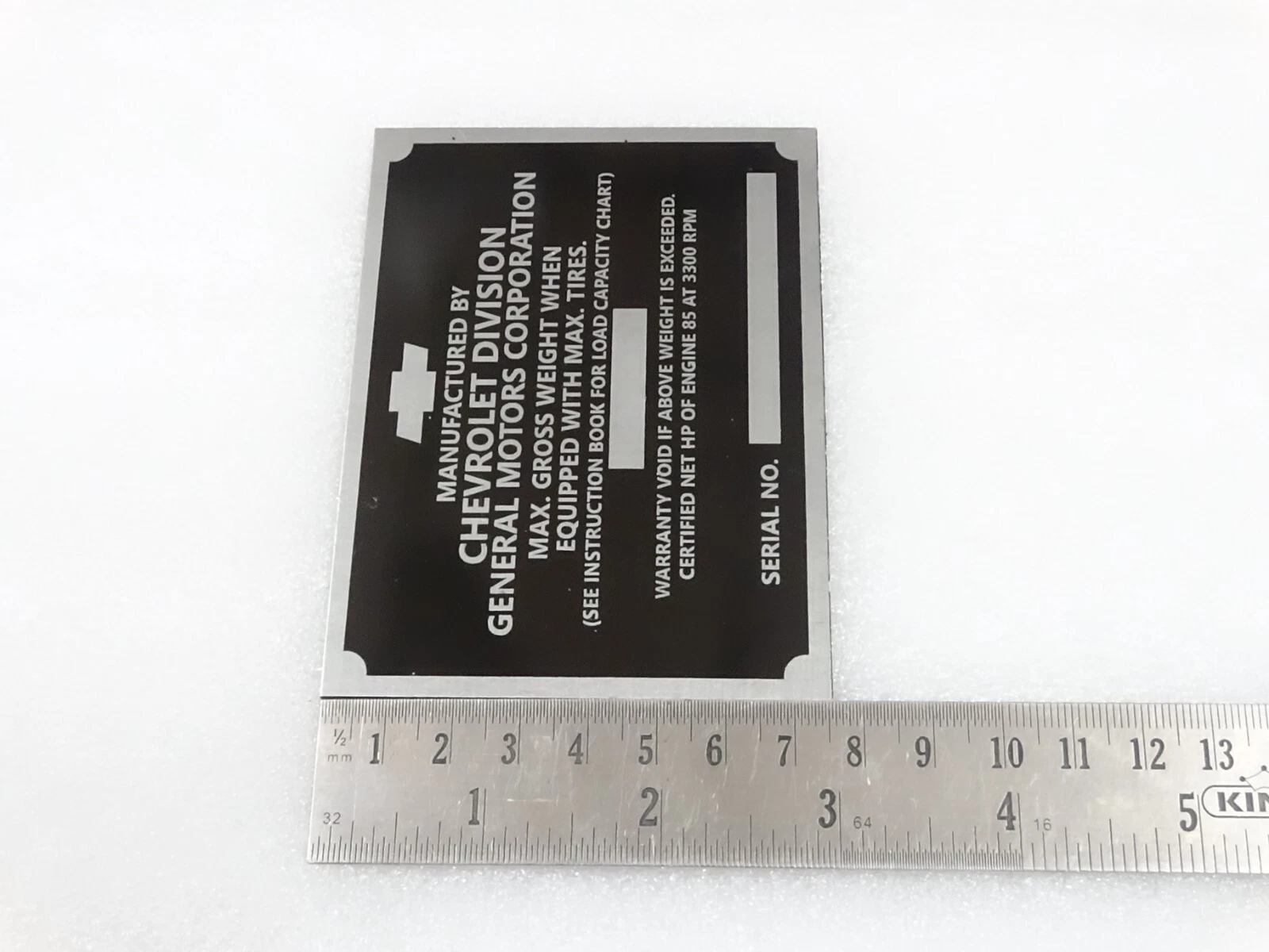DATA PLATE FITS TO VINTAGE CHEVY CHEVEROLET1927-53 #V235-7