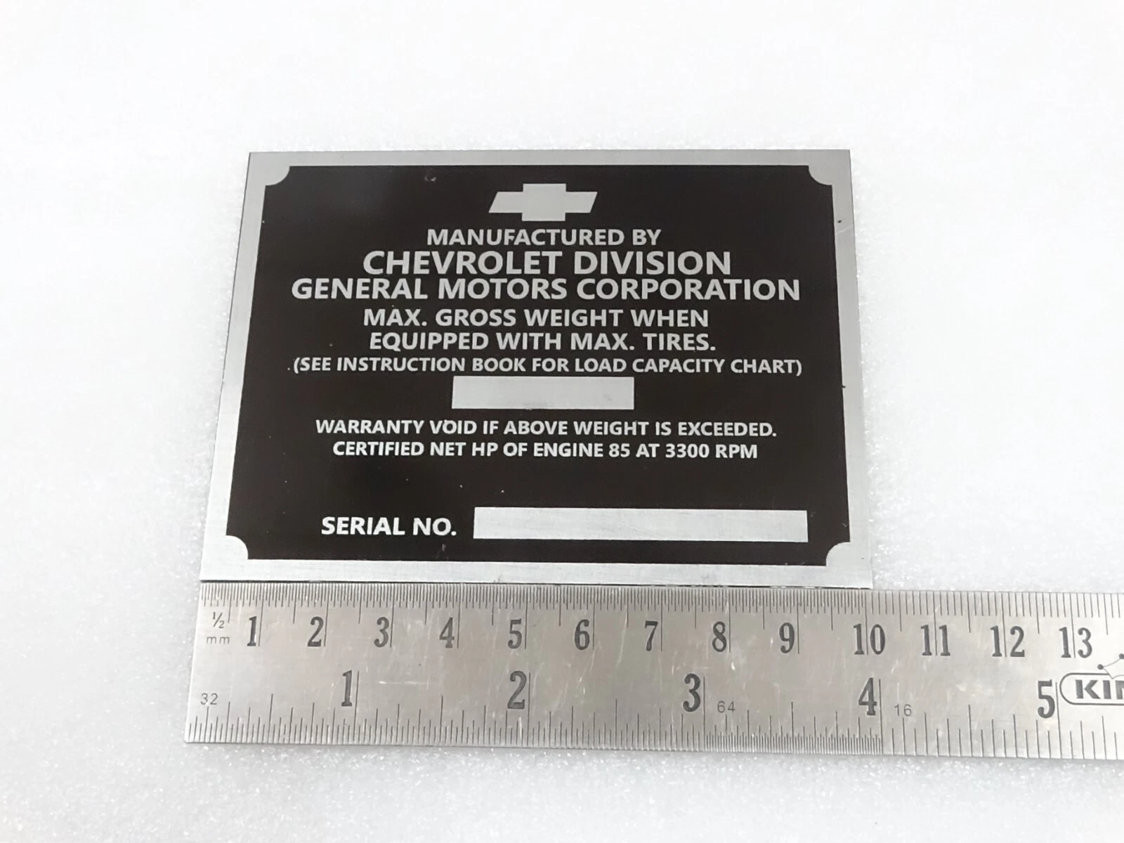 DATA PLATE FITS TO VINTAGE CHEVY CHEVEROLET1927-53 #V235-7