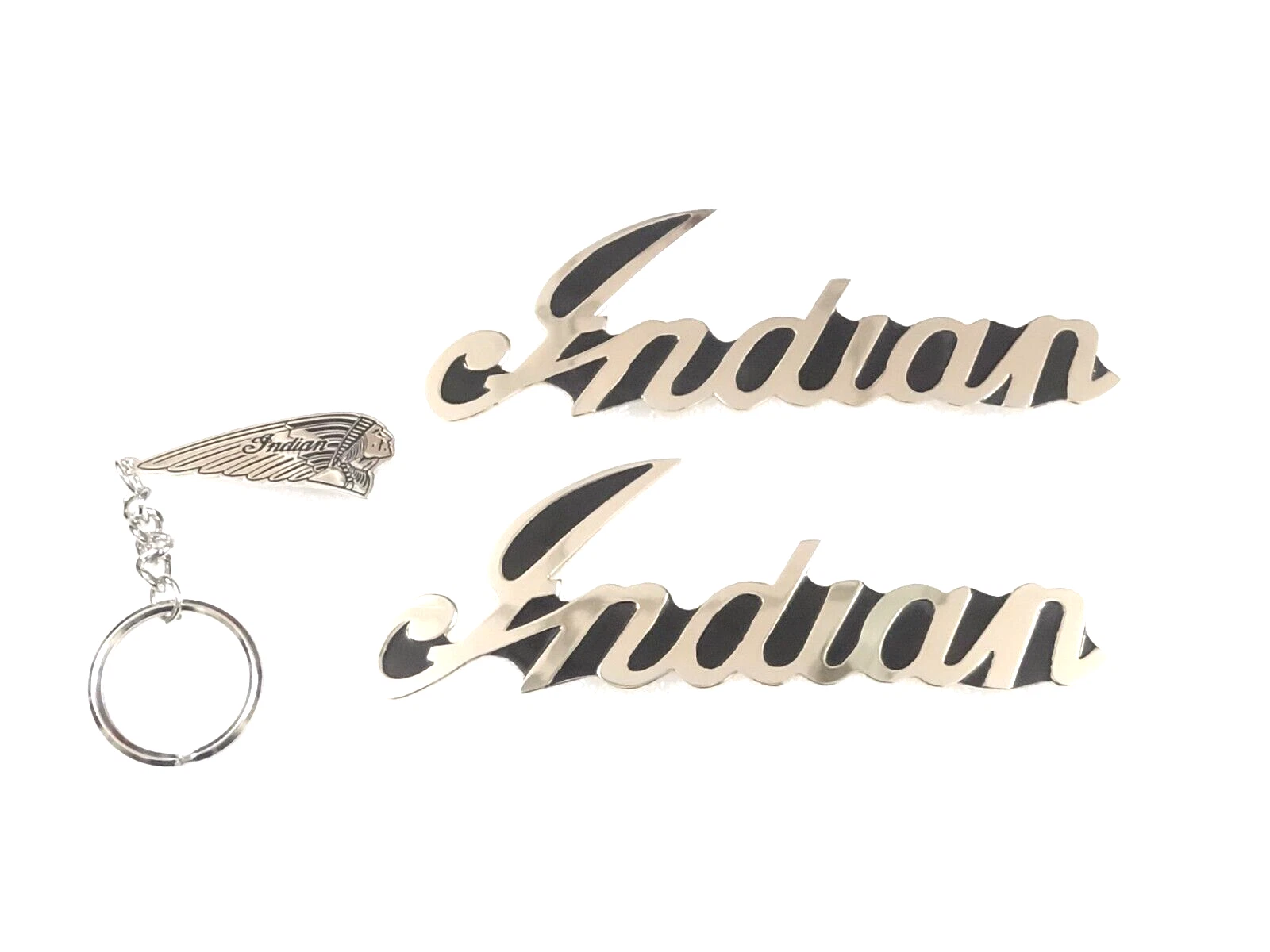 BADGES EMBLEMS FOR INDIAN MOTORCYCLE PETROL/FUEL TANK BLACK (PAIR)+METAL KEYRING