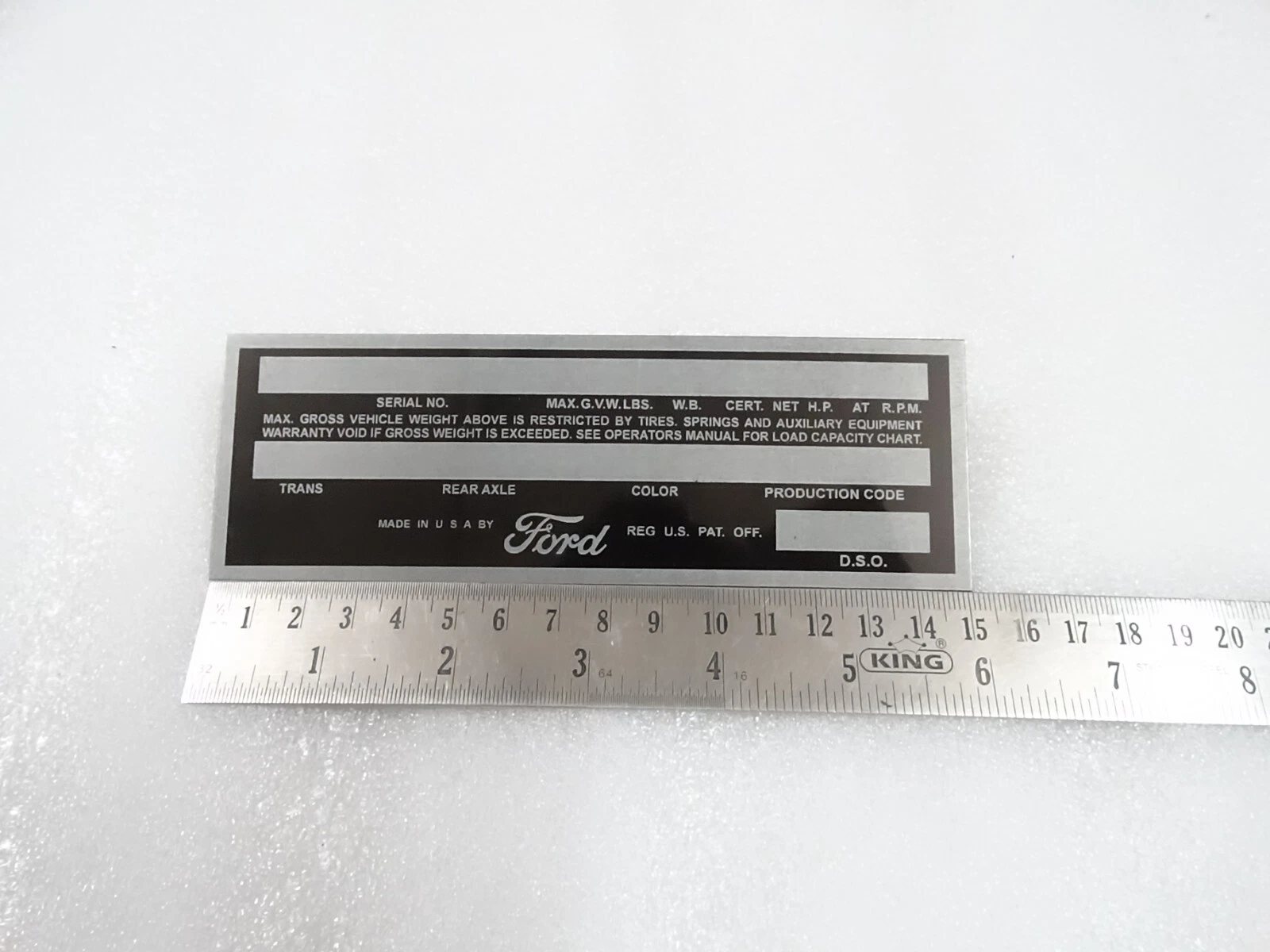 DATA PLATE FITS TO VINTAGE FORD PICKUP TRUCK 1953-56 #V223-7