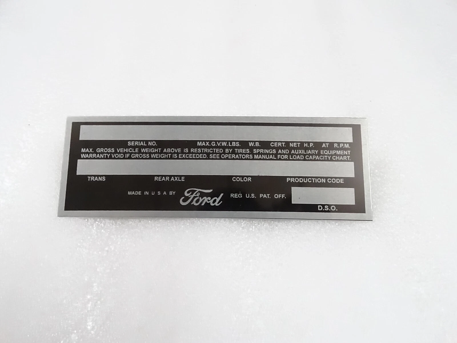 DATA PLATE FITS TO VINTAGE FORD PICKUP TRUCK 1953-56 #V223-7