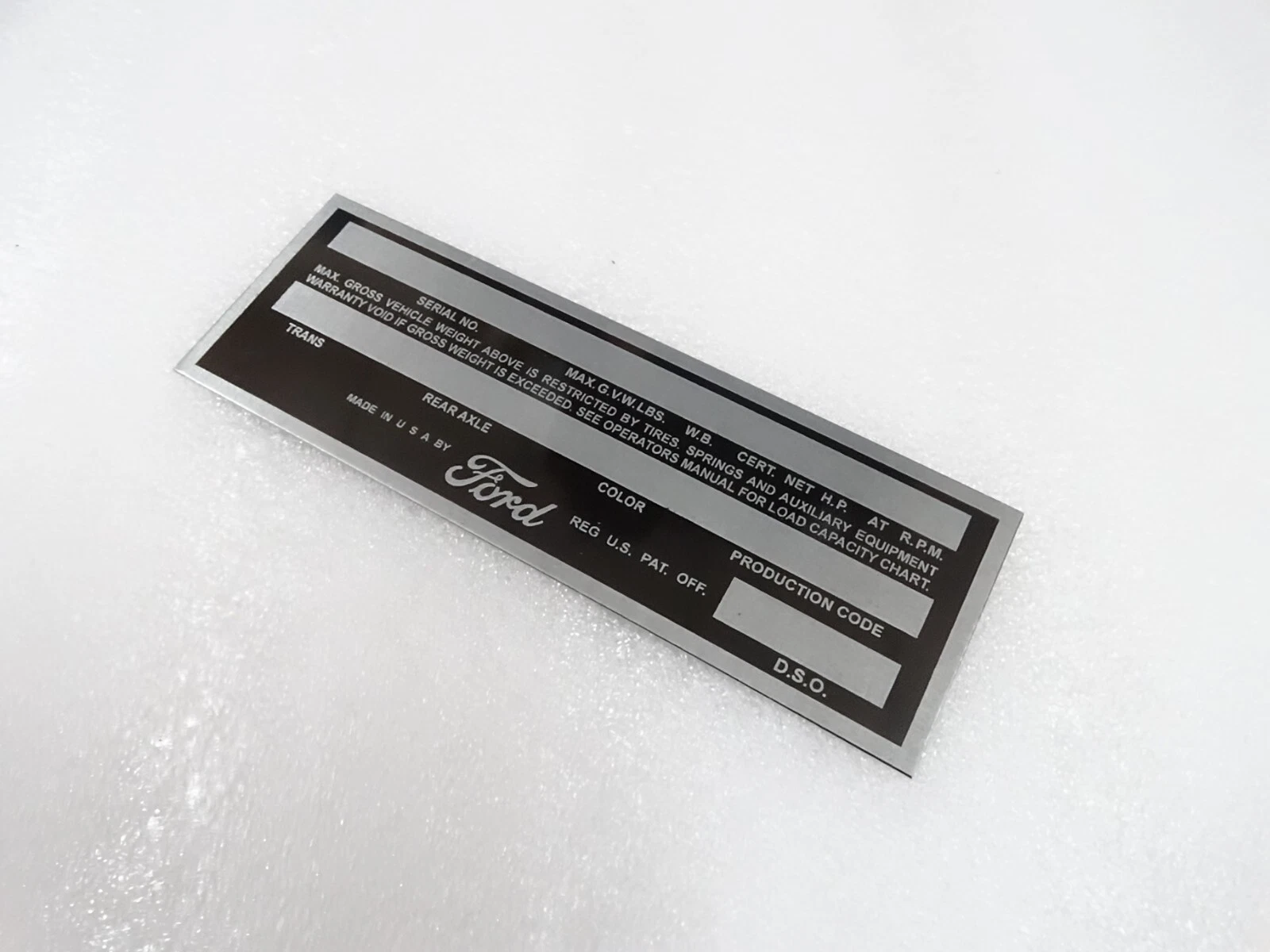 DATA PLATE FITS TO VINTAGE FORD PICKUP TRUCK 1953-56 #V223-7