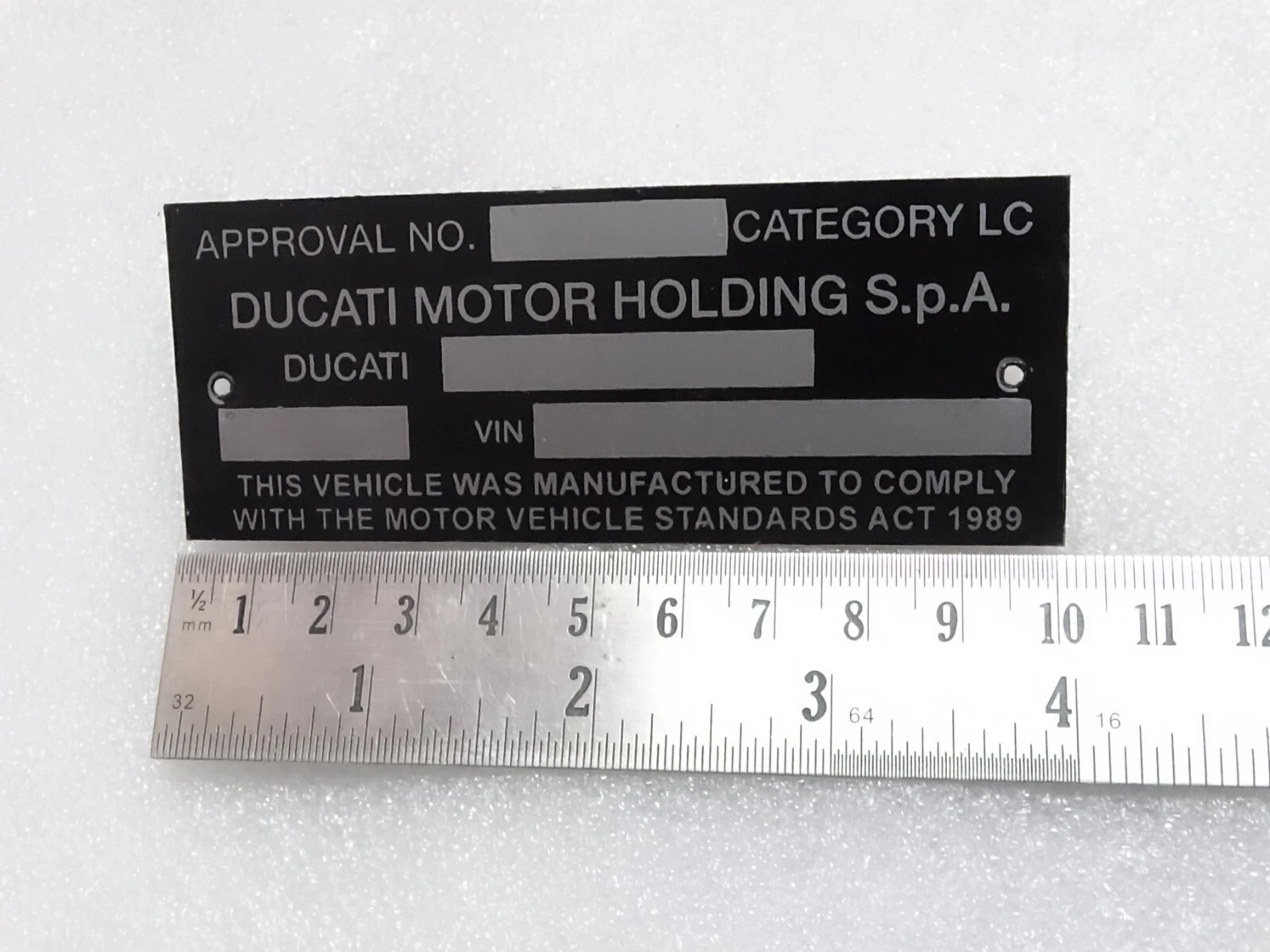 Ducati Black Aluminium Data Plate ID Tag Frame Vintage New Motorcycle #23C20
