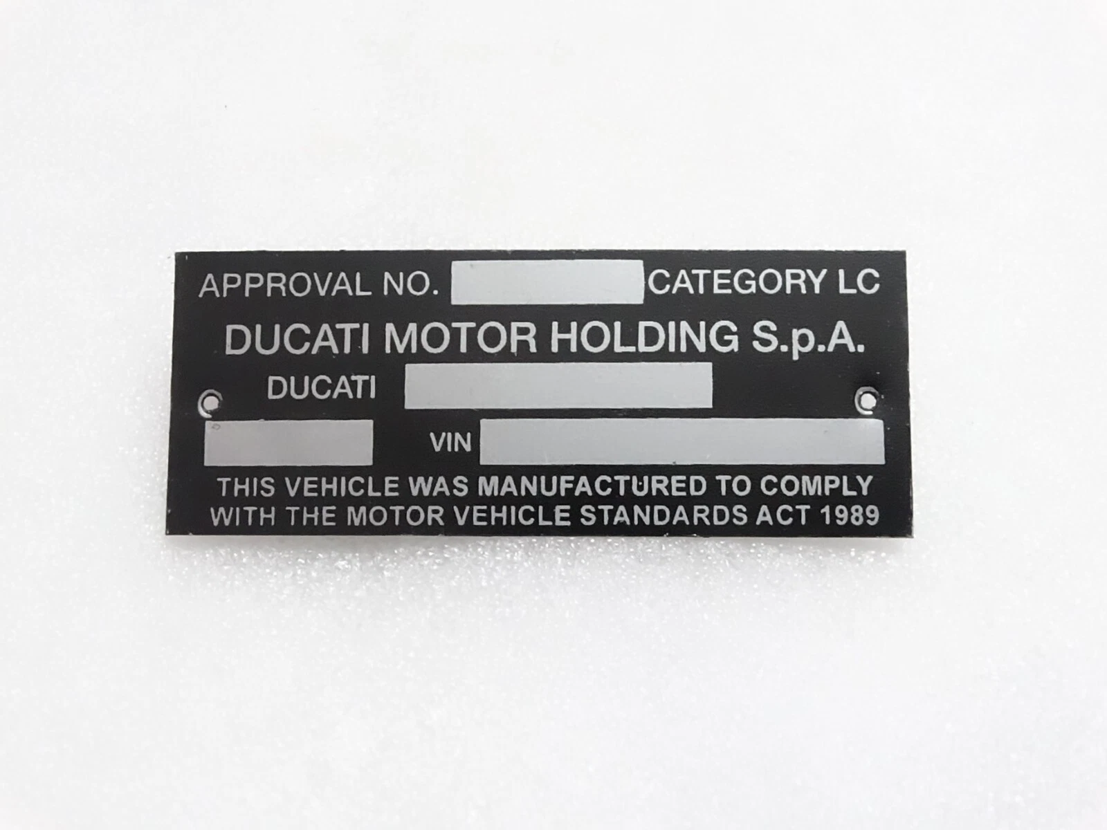 Ducati Black Aluminium Data Plate ID Tag Frame Vintage New Motorcycle #23C20