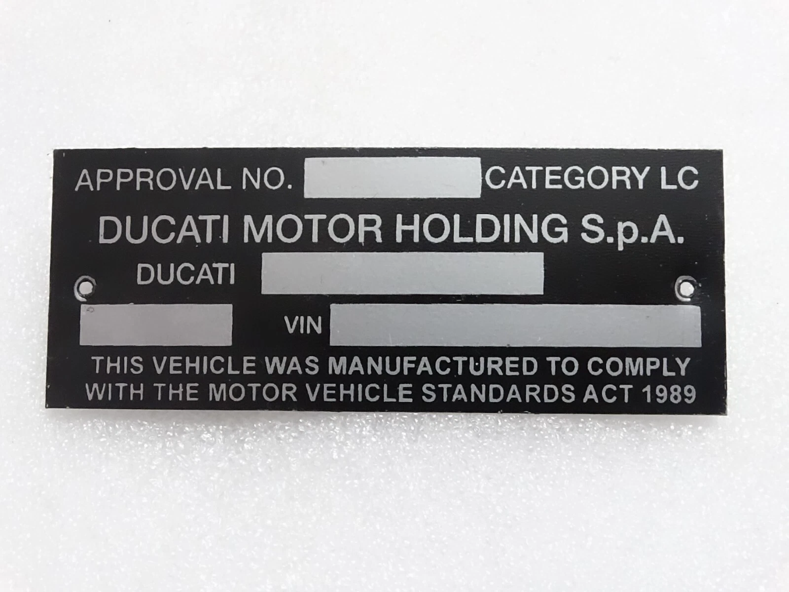 Ducati Black Aluminium Data Plate ID Tag Frame Vintage New Motorcycle #23C20