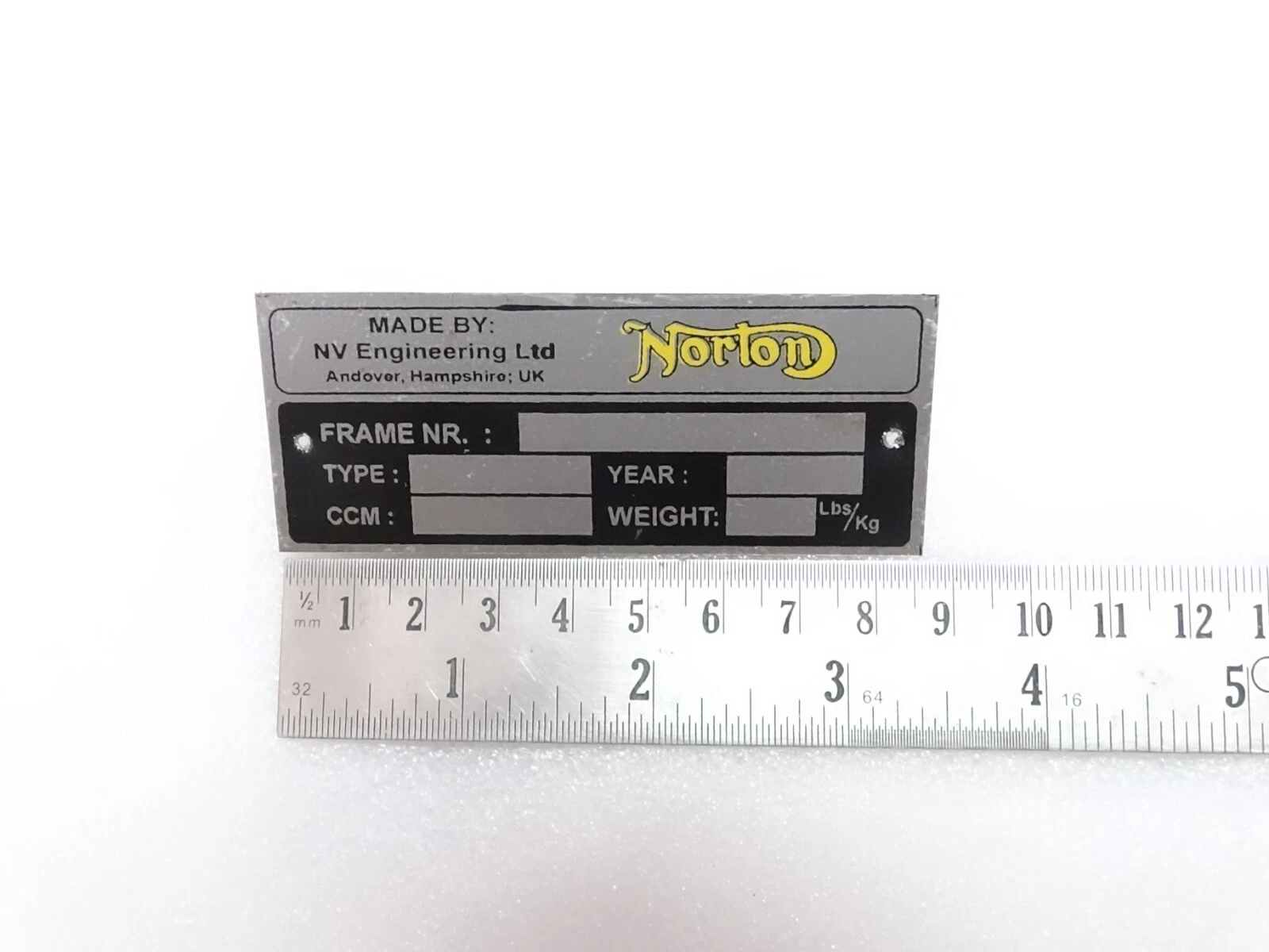 Norton Black Aluminium Data Plate ID Tag Frame Vintage New Motorcycle #23C15